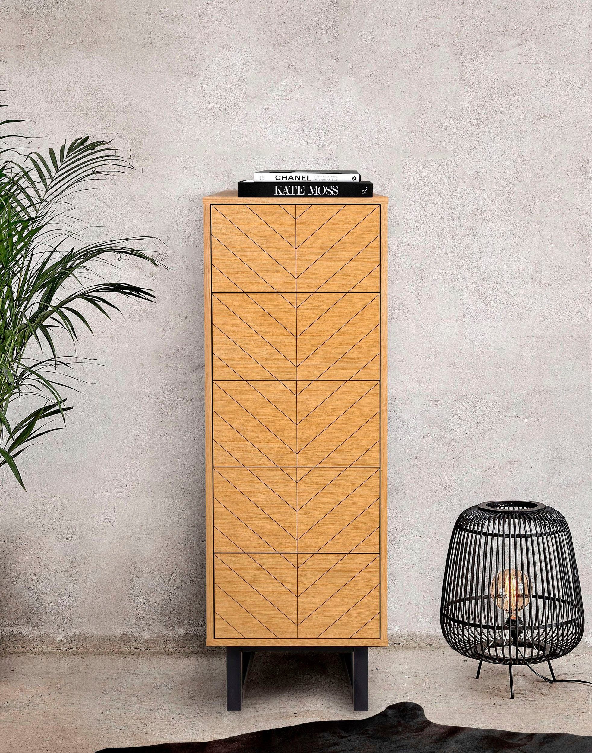 Woodman Hoge kast in scandinavisch design, met bijzondere print highboards maat 40x48x123 cm beige