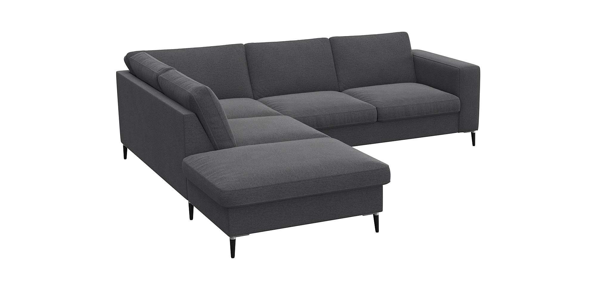 FLEXLUX Hoekbank Fiore, L-vorm brede armleuningen, aluminium/zwarte poten, bxd 241x225 cm, koudschuim in de zitting