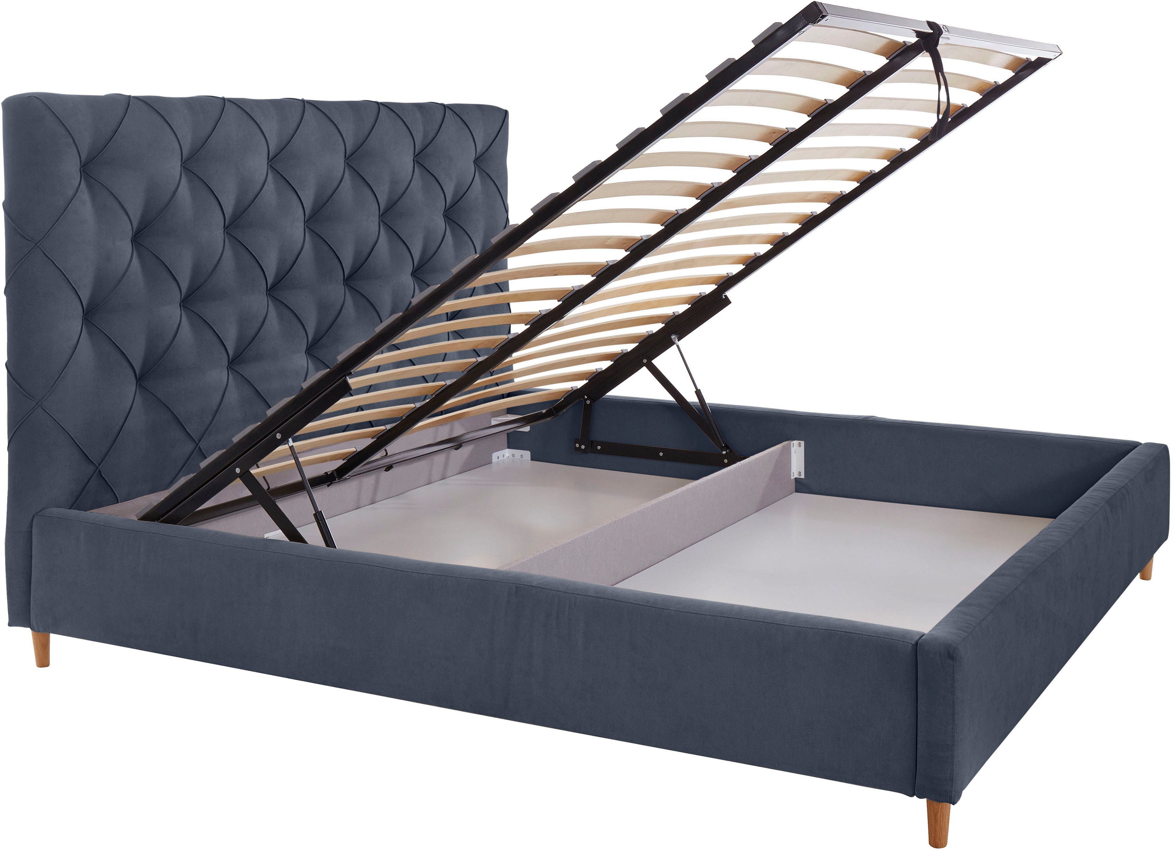 Leonique Gestoffeerd bed LOUANNE met mooie capitonnage aan de achterkant, met bedkist