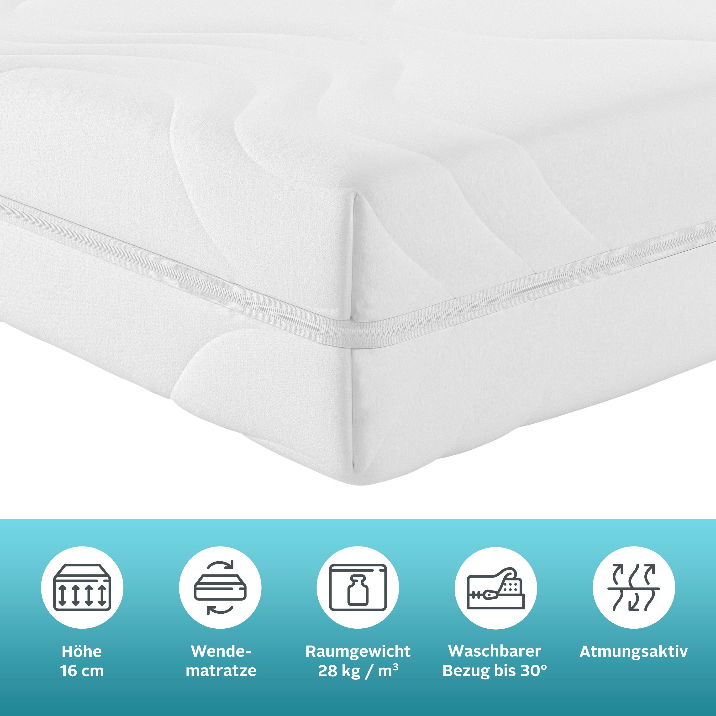 my home Comfortschuimmatras Duo Stretch, 7 zones matras 90x200 cm, 100x200 cm en andere maten hoogte 16 cm