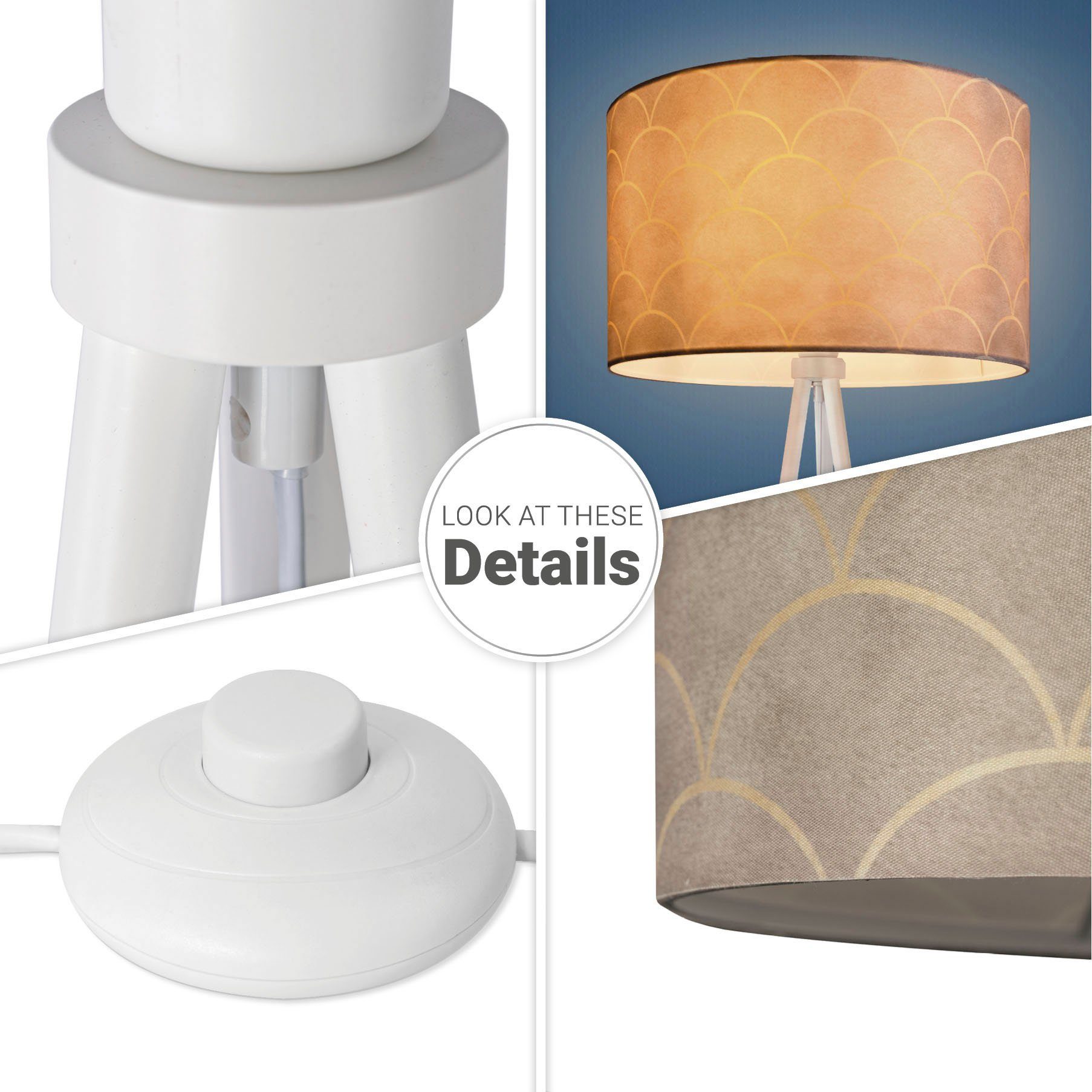 Paco Home Staande lamp Trina Pillar Statief vloerlamp woonkamer driepoot lamp met stoffen kap retro