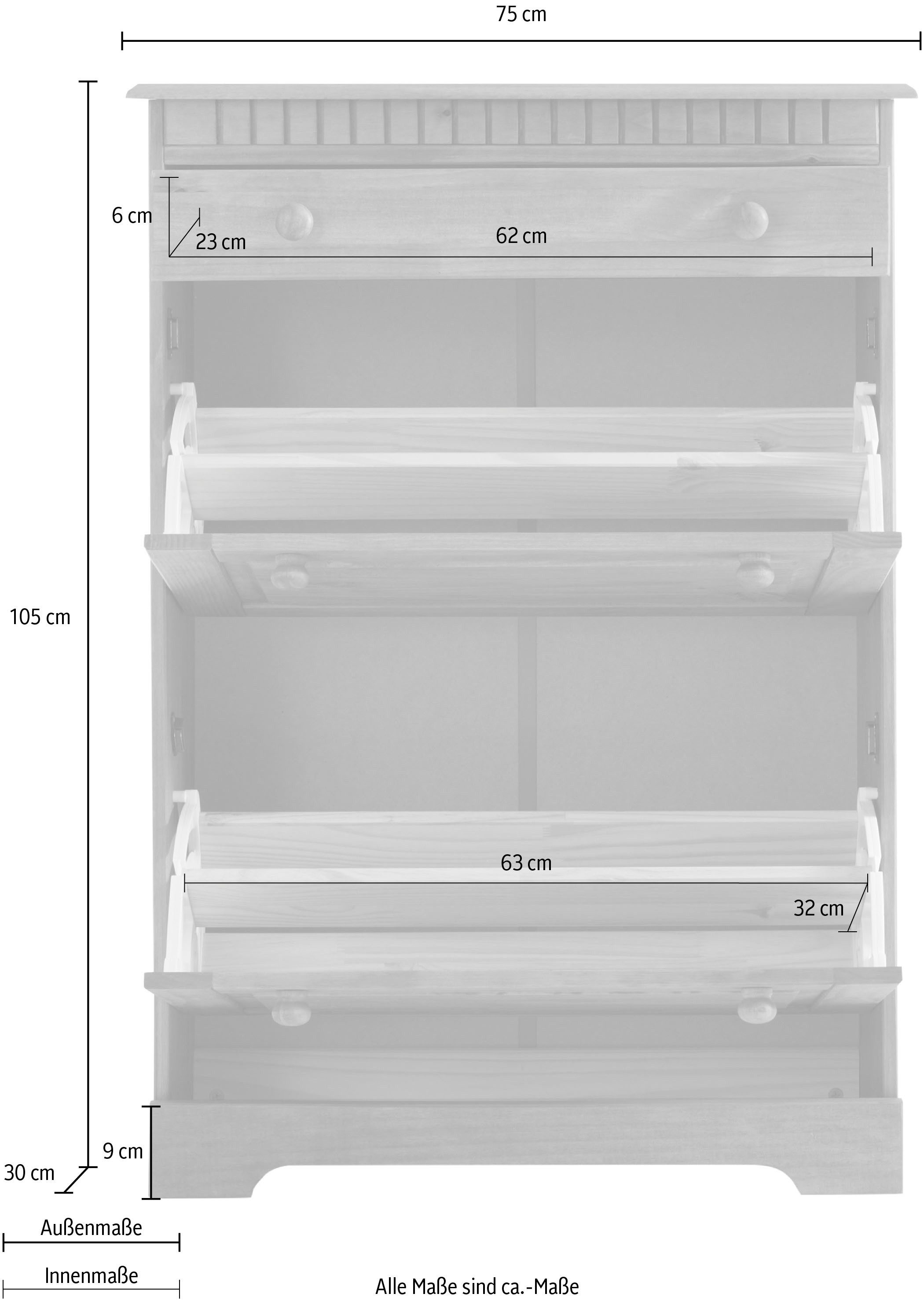 Home affaire Schoenenkast Lisa met 1 lade en 2 kleppen, hoogte 105 cm, breedte 75 cm
