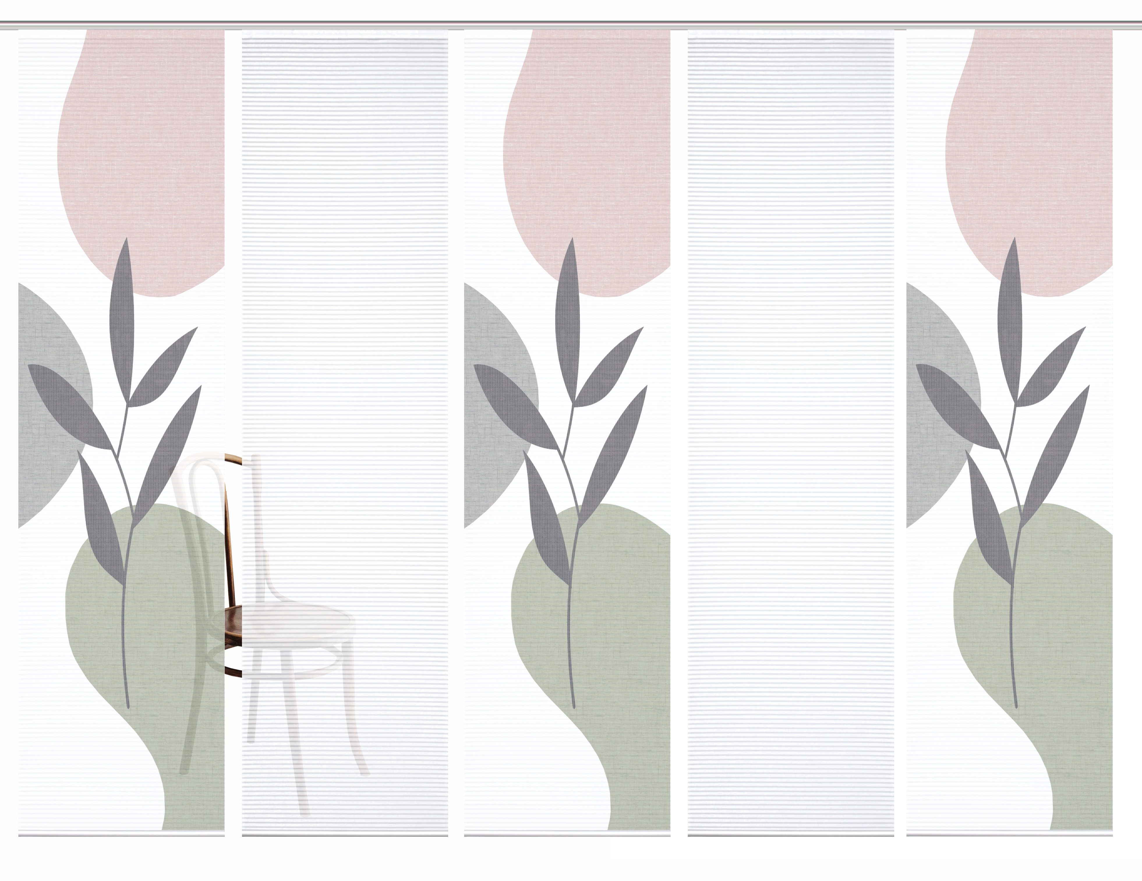 HOME in green Paneelgordijn FRONDA SET DIGITALE PRINT, BAMBOELOOK GERECYCLED (5 stuks)