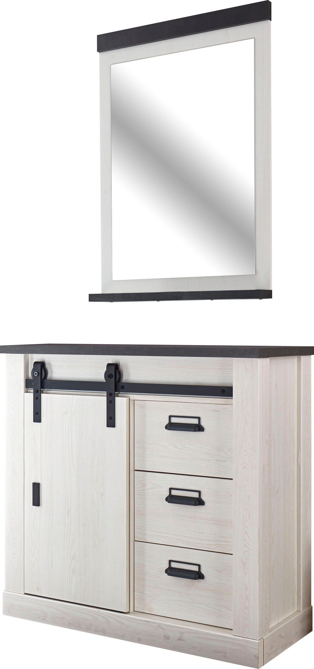 Home affaire Halmeubelset Sherwood met schuurdeurbeslag, apothekersgrepen van metaal, breedte ca. 93 cm (2-delig) wandkapstokken wit