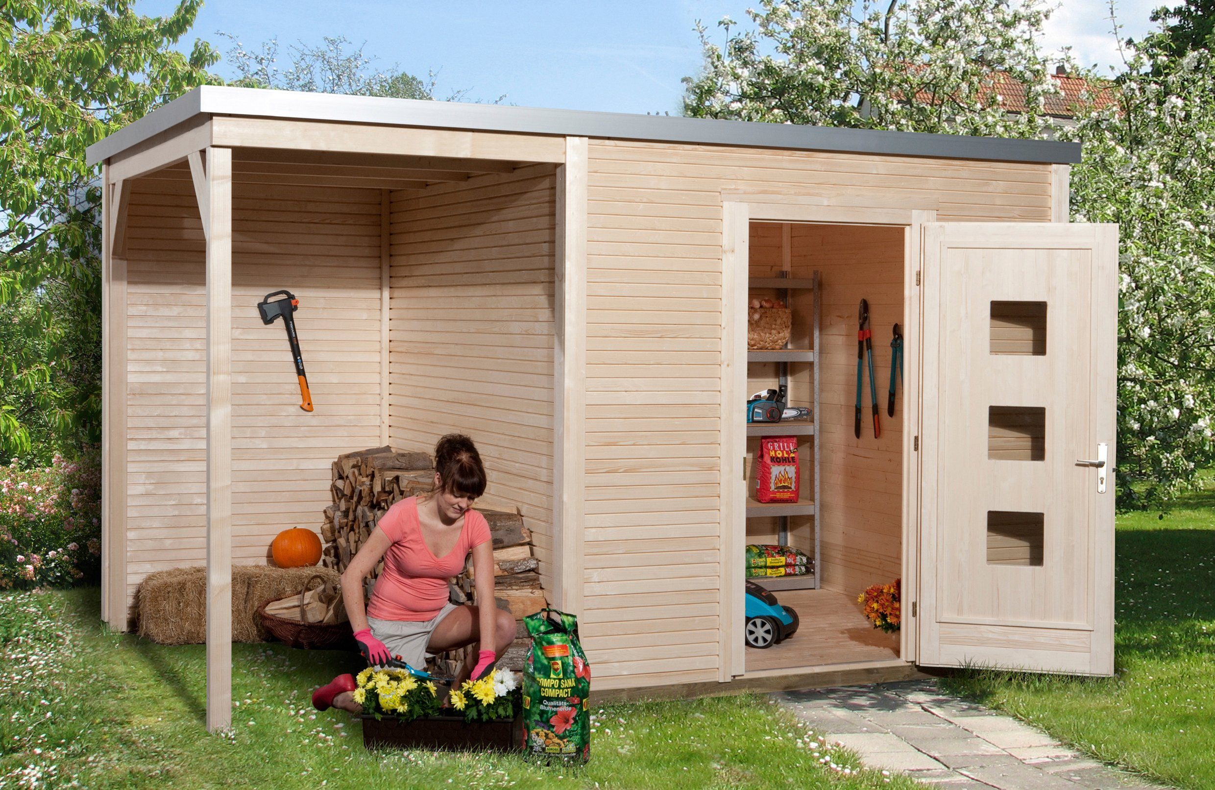 weka Tuinhuisje WekaLine 413B mt. 1 (set) houten tuinhuisjes beige