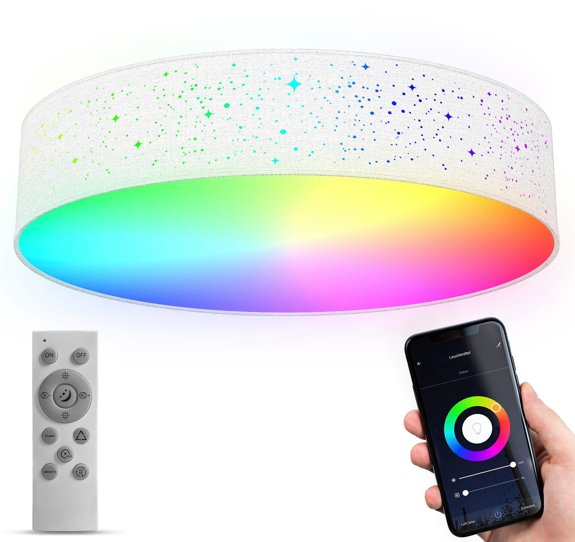 B.K.Licht Led-plafondlamp BK_SD1477 WiFi RGB-CCT Deckenlampe, APP-Steuerung, iOS+Andorid