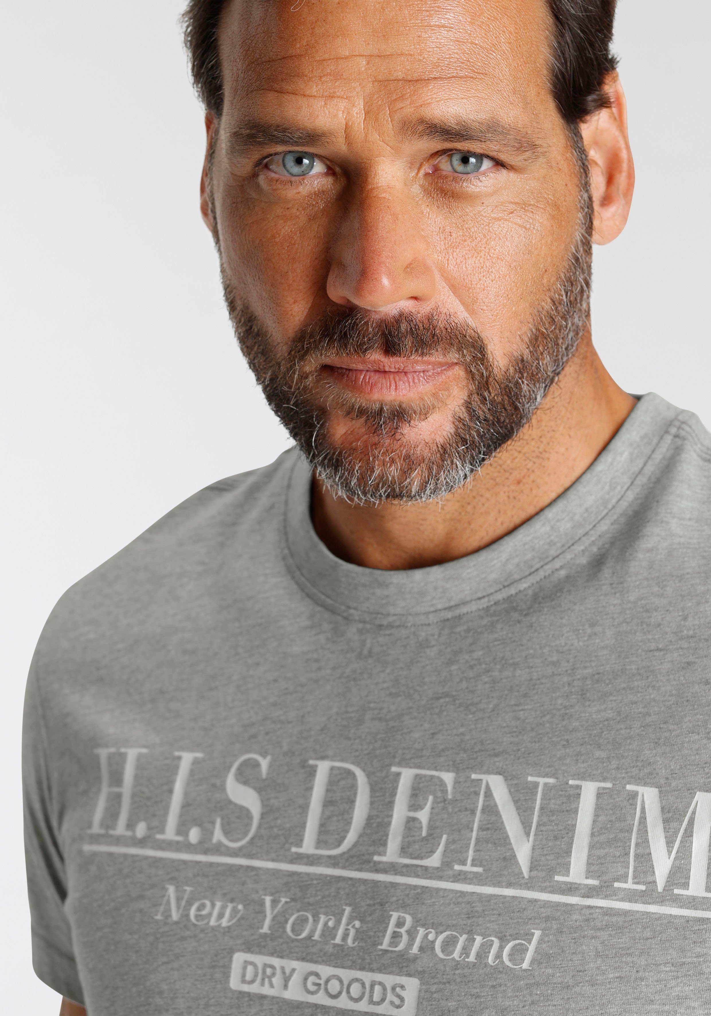 H.I.S T-shirt smalle pasvorm, bedrukt ontwerp, ronde hals