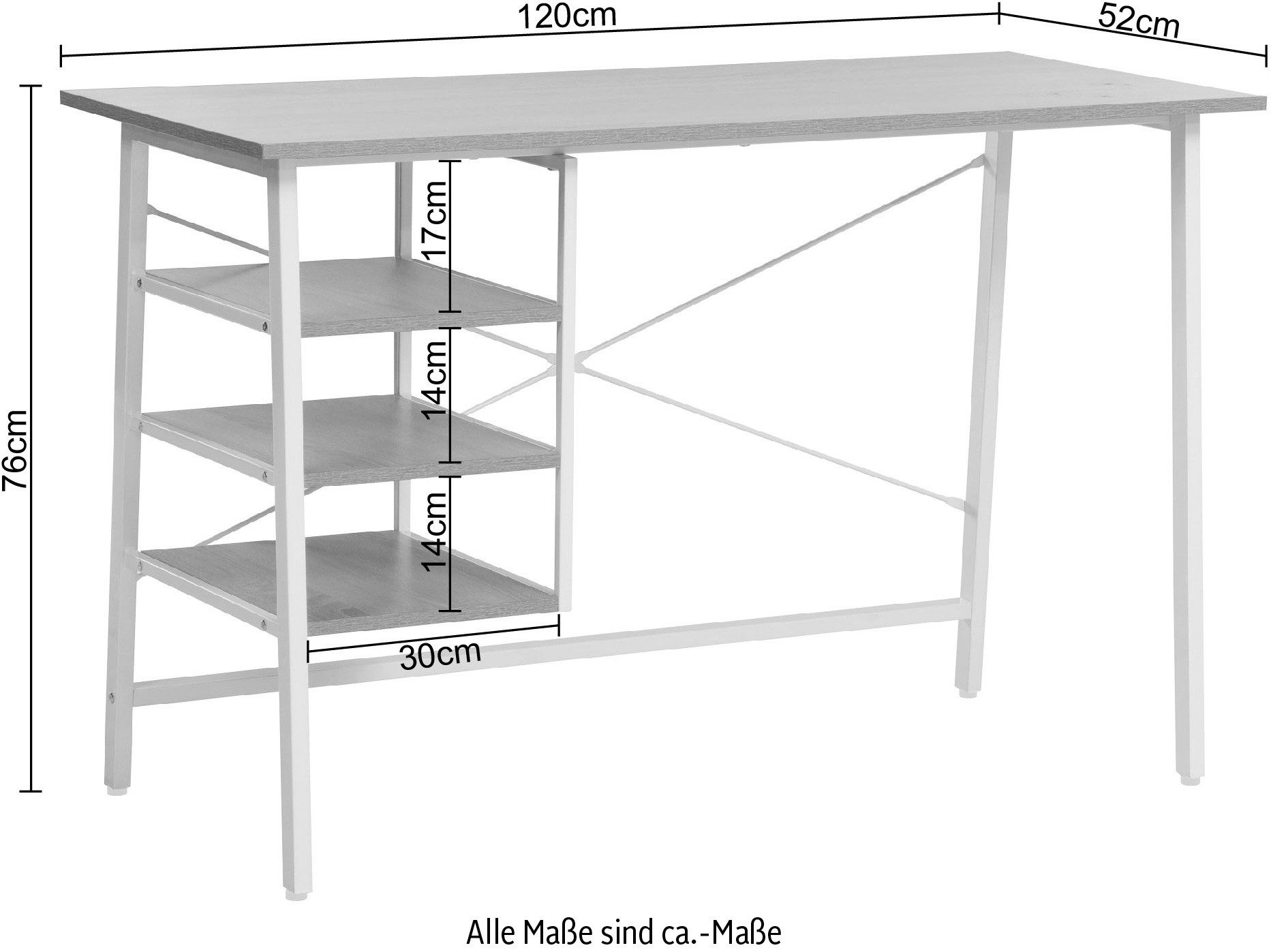 Home affaire Bureau COWELL Computertafel, 3 opbergvakken, stabiel metalen frame, breedte 120 cm