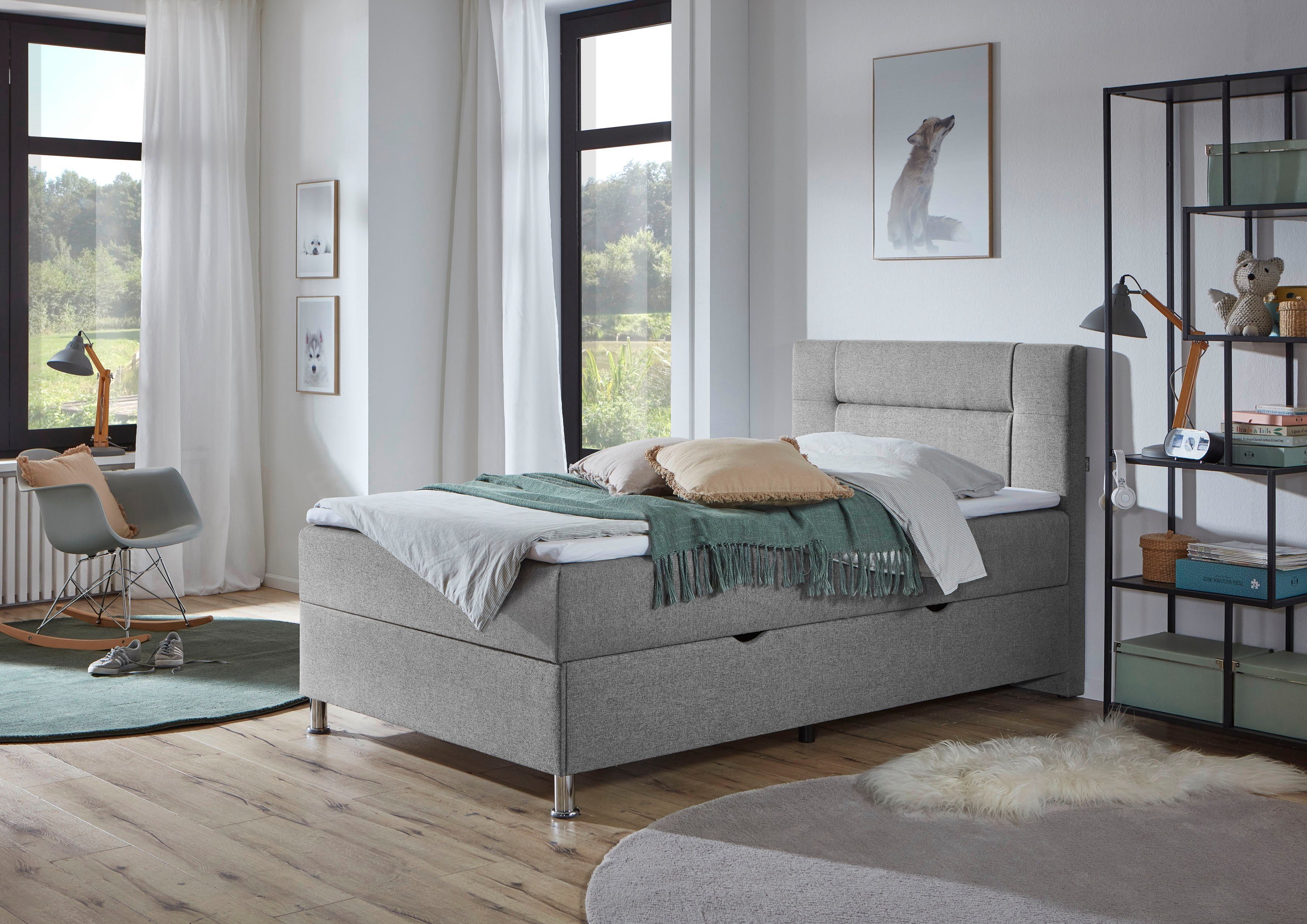 INOSIGN Boxspring Escalon met opbergruimte, inclusief topper beschikbaar in de breedtes 120x200 cm en 180x200 cm boxsprings grijs