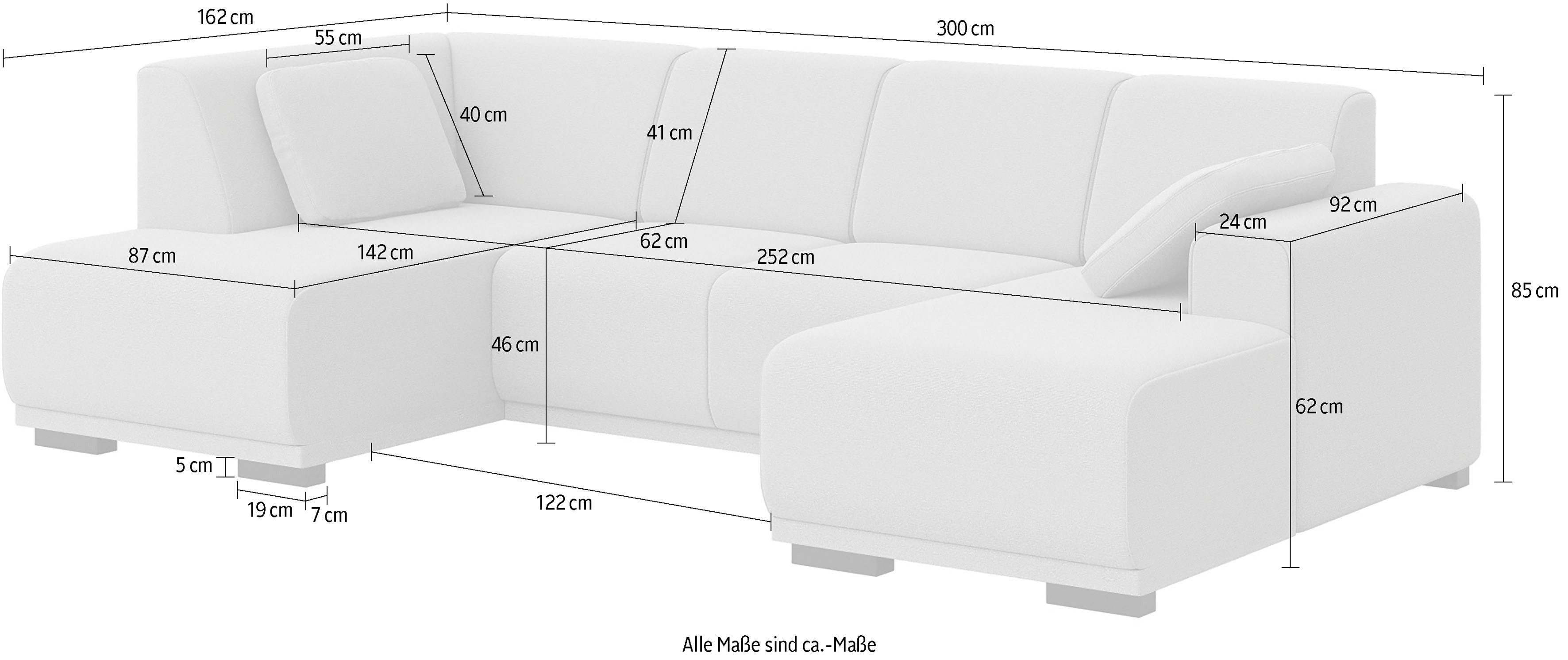 Home affaire Zithoek BORNHOLM U-vorm met chaise longue rechts/links, B/D/H: 300/162/85 cm U-vorm met golvende ondervering, chaise longue rechts of links bestelbaar