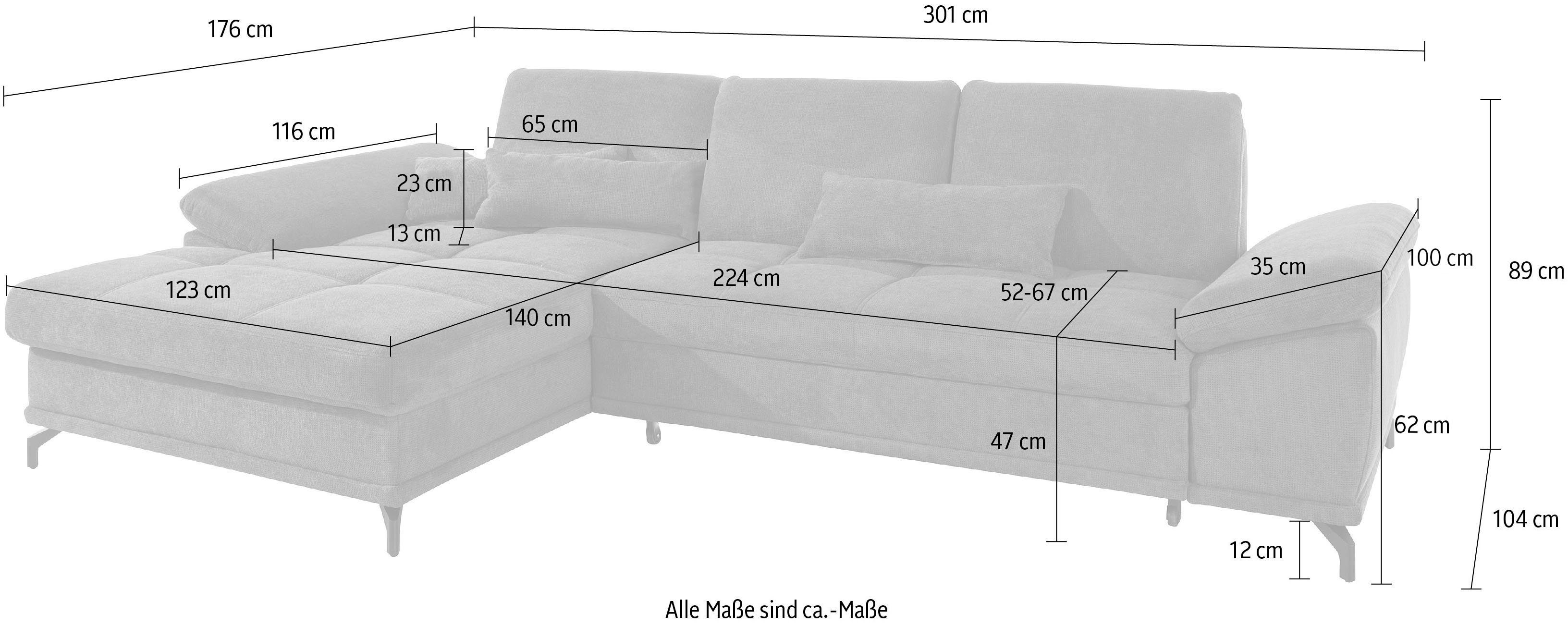 Places of Style Hoekbank Costello L-Form, B: 301 cm mit Sitztiefen-, Armteilverstellung & 3 nierkussens, optionele bedfunctie en bedlade