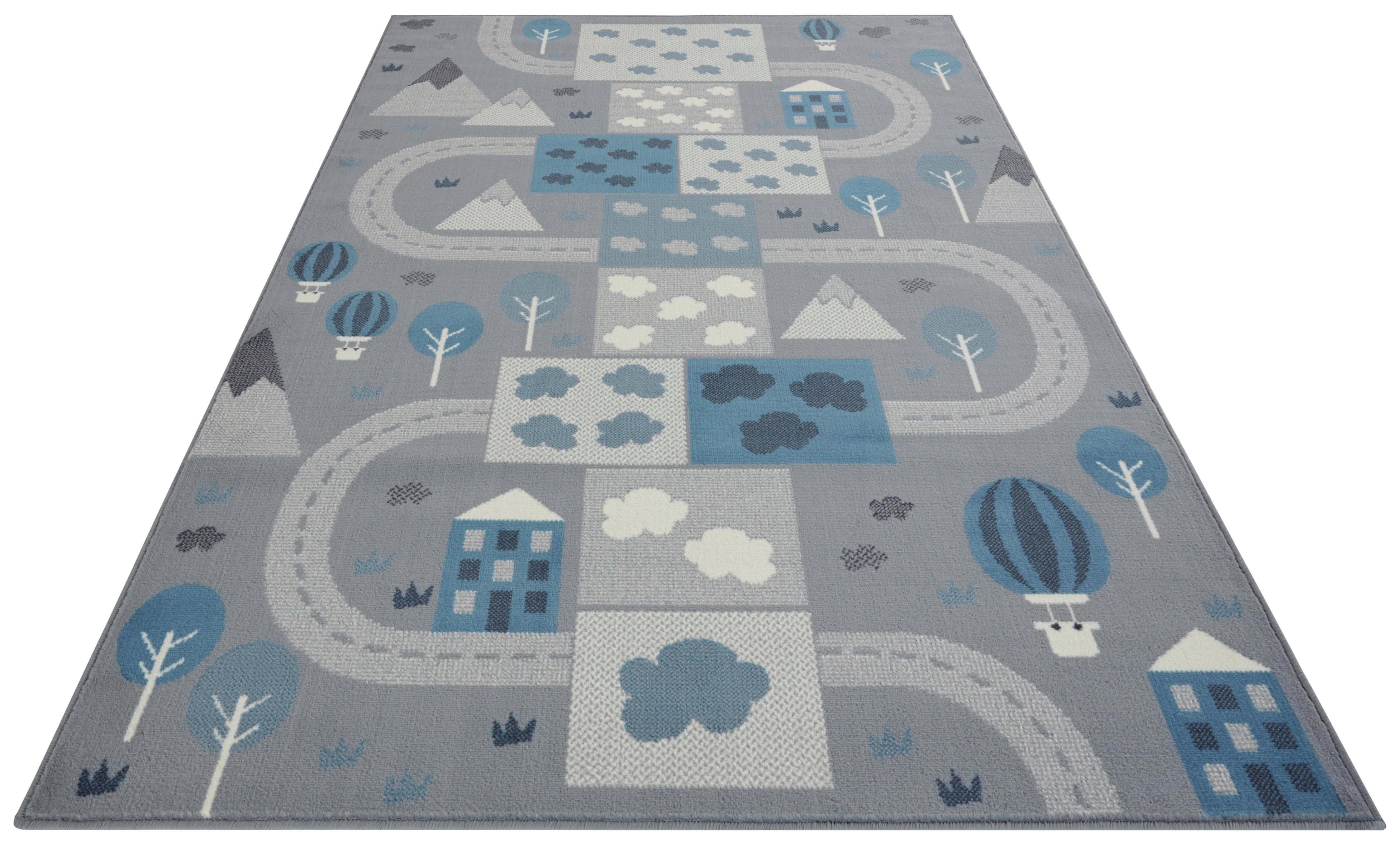 Speelkleed - Mountain Track grijs/blauw 160x220 cm