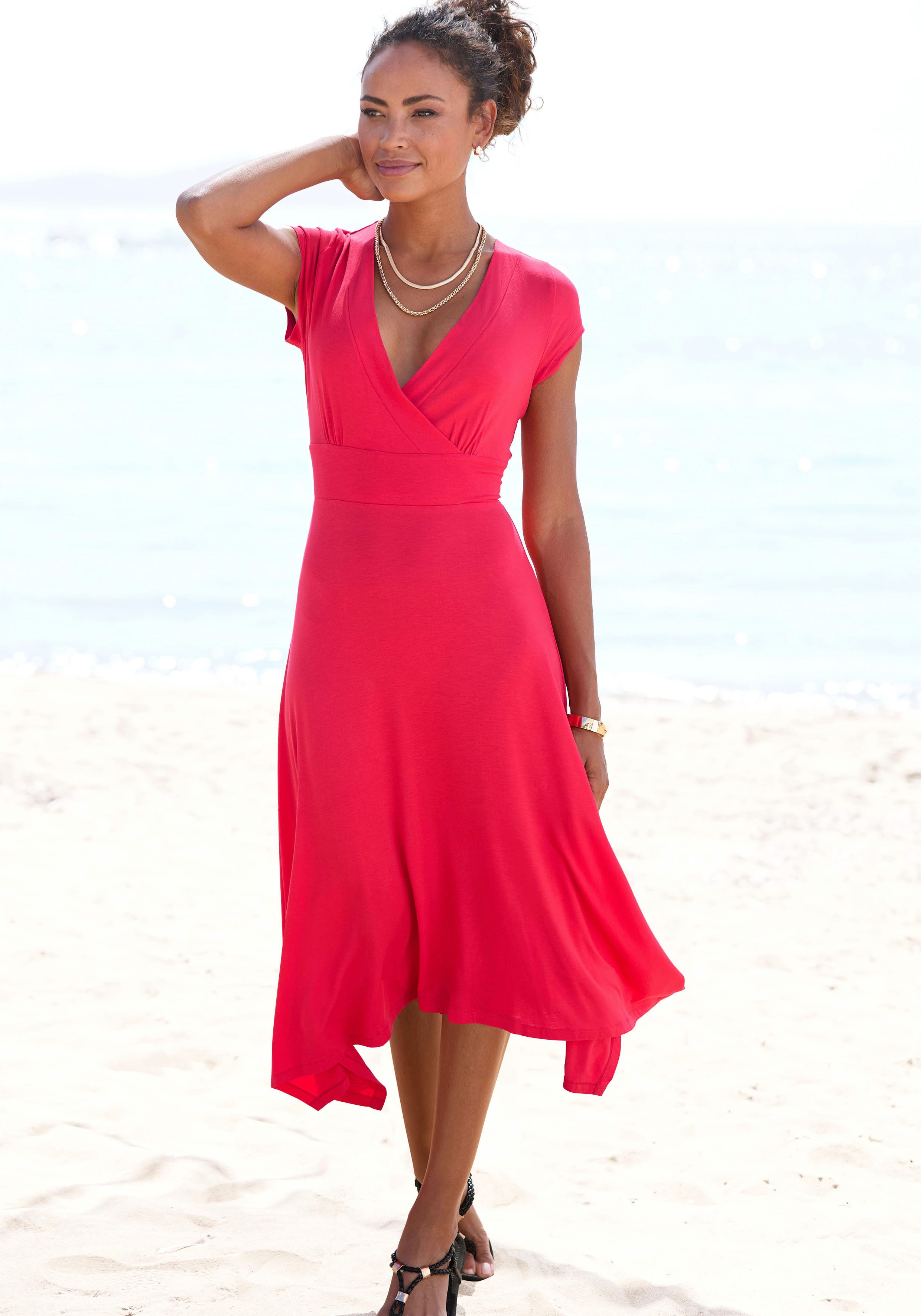 Beachtime Zomerjurk met puntzoom en strik, jersey jurk, asymmetrisch rokdeel