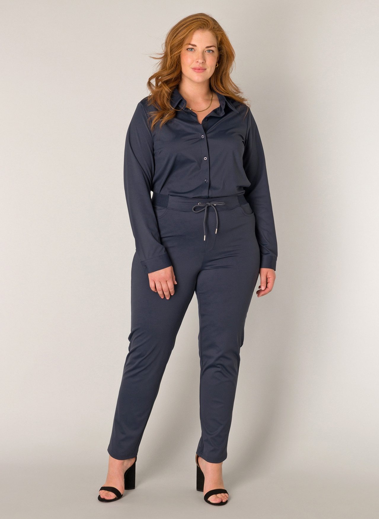 Base Level Curvy Stoffen broek Liana met stretch en koord, in jeggings-stijl dames harembroeken maat 44 blauw