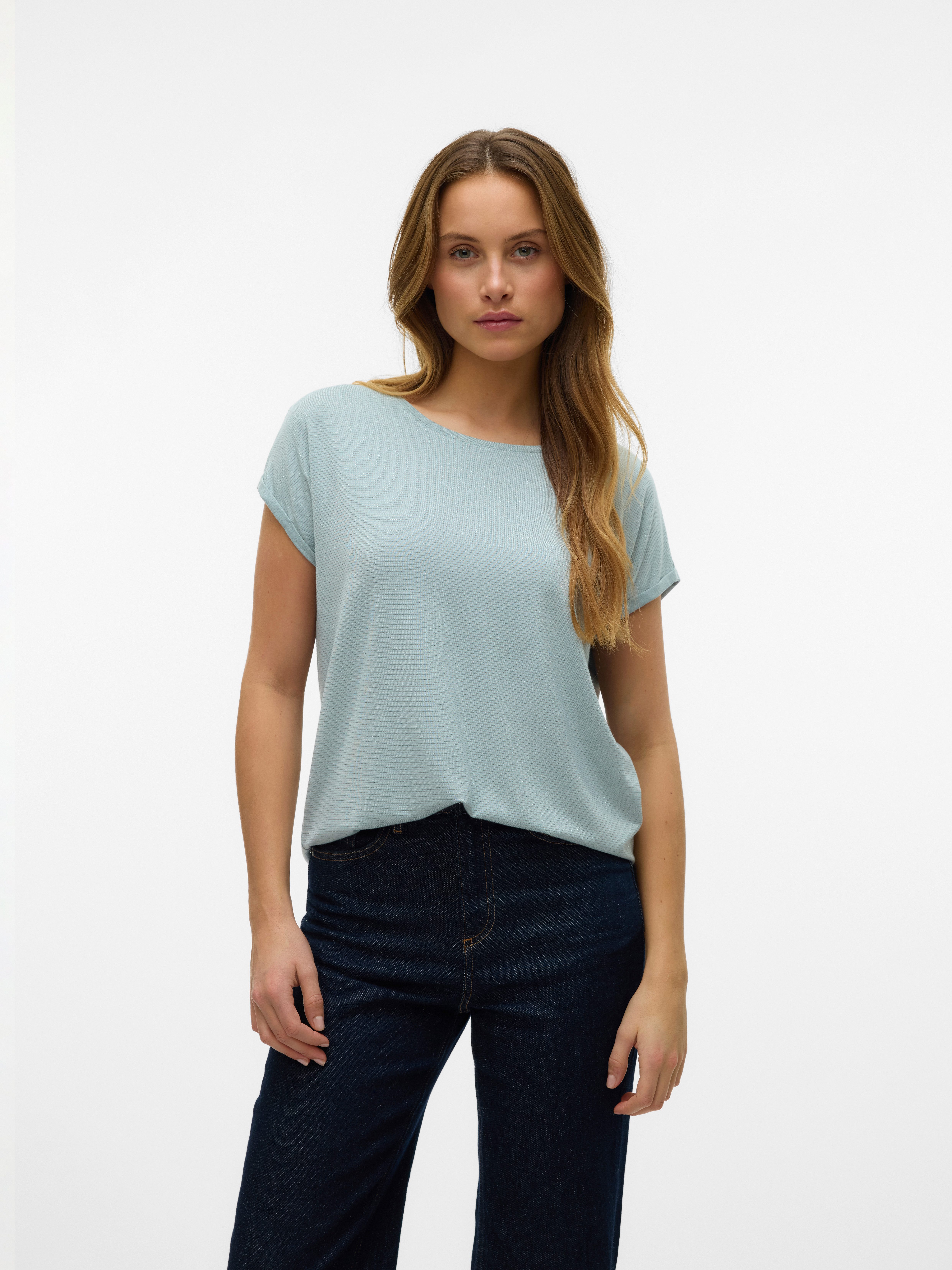 Vero Moda Shirt met ronde hals VMLAVA PLAIN SS TOP LUREX STRIPE