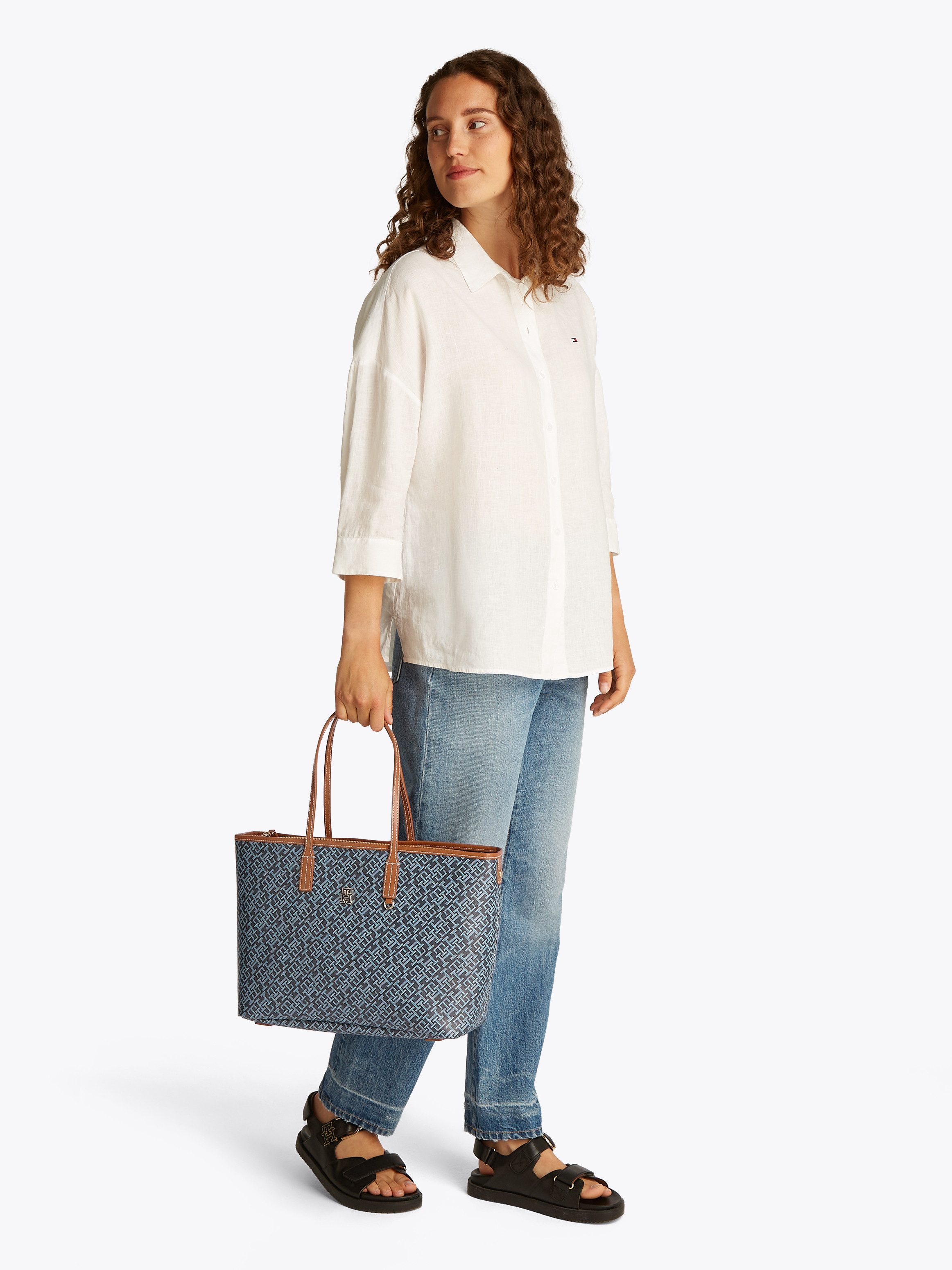 Tommy Hilfiger Draagtas TH MONOPLAY LEATHER TOTE , dames schoudertas, handtas, shopper met allover-print
