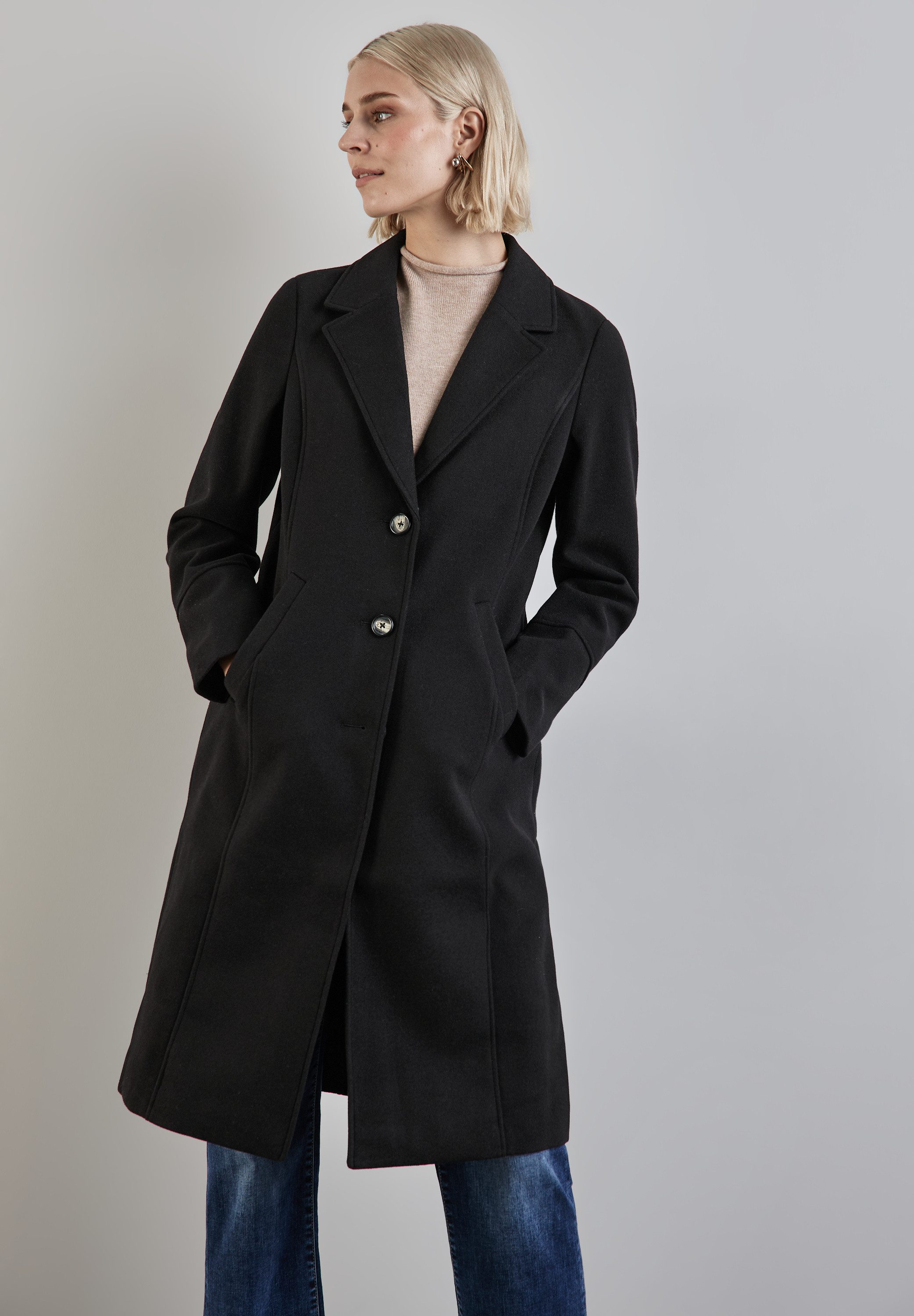 STREET ONE Lange jas in wol-look dames lange jassen maat 40 zwart