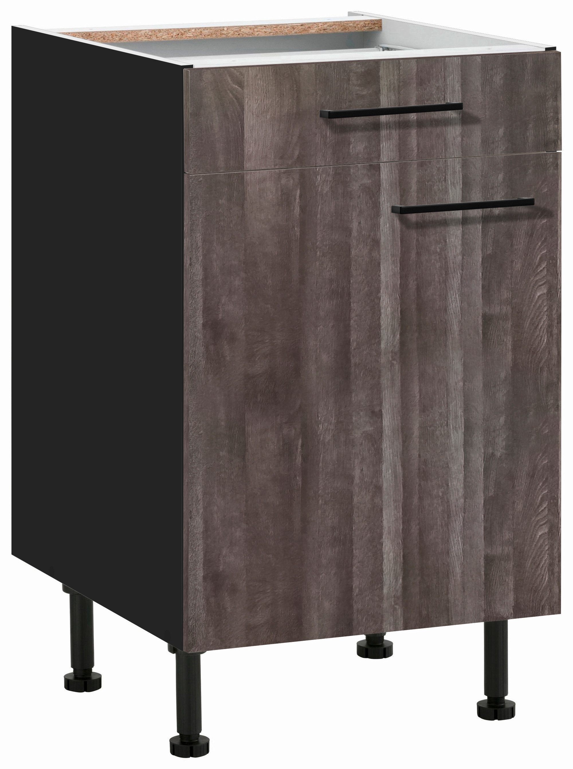 wiho Küchen Onderkast Nisos 50 cm breed, soft-close in lades, verstelbare voeten, zonder blad onderkasten bruin