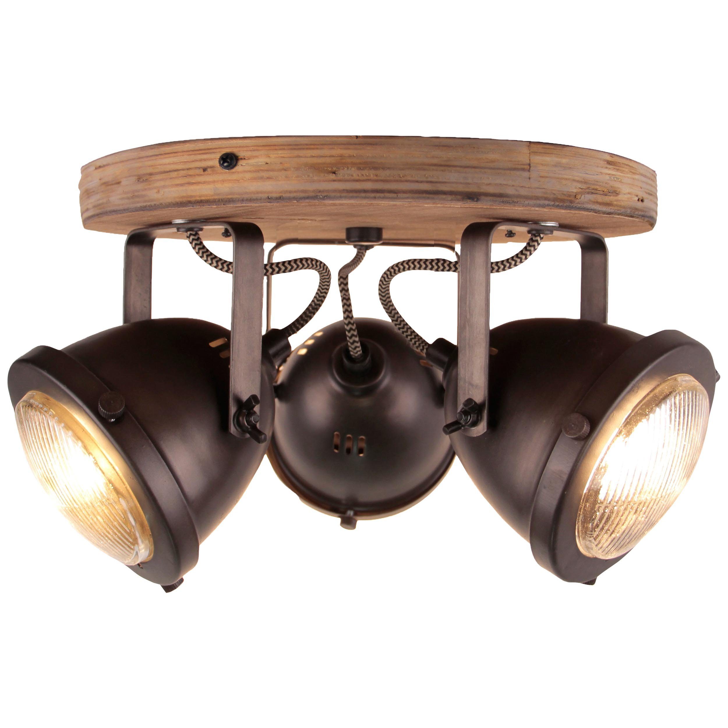 Brilliant Leuchten Plafondspot Carmen Wood Spotronde 3-vlgs gebrand staal/hout (1 stuk)