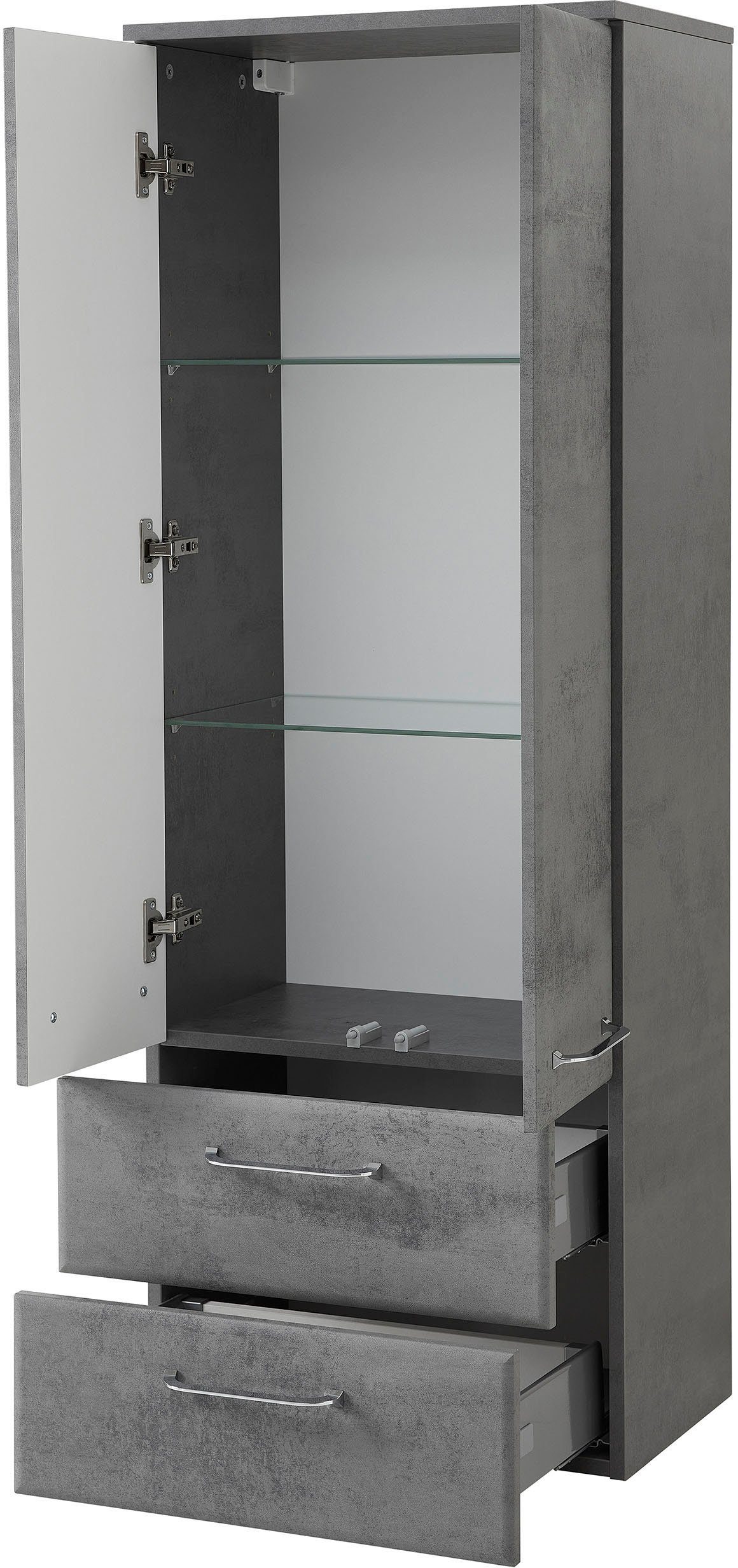 Saphir Halfhoge kast Quickset 945 badkamermeubel 50 cm breed, 2 deuren, 2 lades Badkamer-halfhoge kast inclusief deurdemper, grepen in glanzend chroom