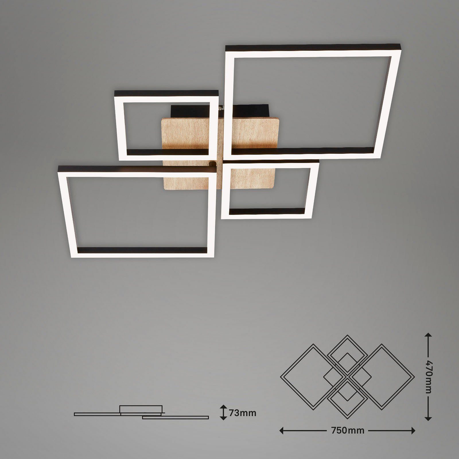 Briloner Leuchten Led-plafondlamp 3128014 FRAME Plafondlamp, 75x47x7,3 cm, zwart, 48W, woonkamer, slaapkamer