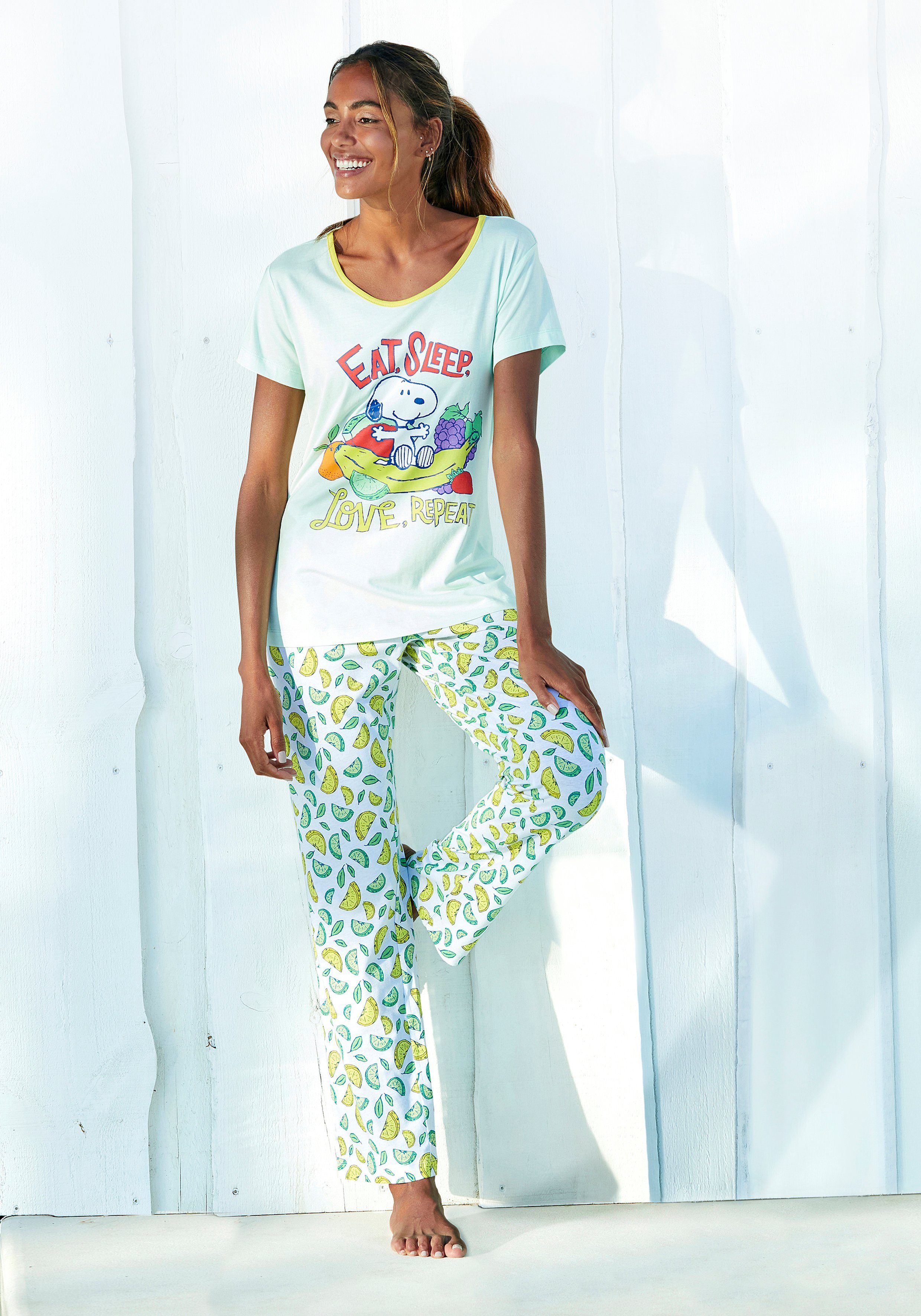 Peanuts Pyjama met snoopy-print (2-delig, 1 stuk) dames pyjama's maat 36/38 groen