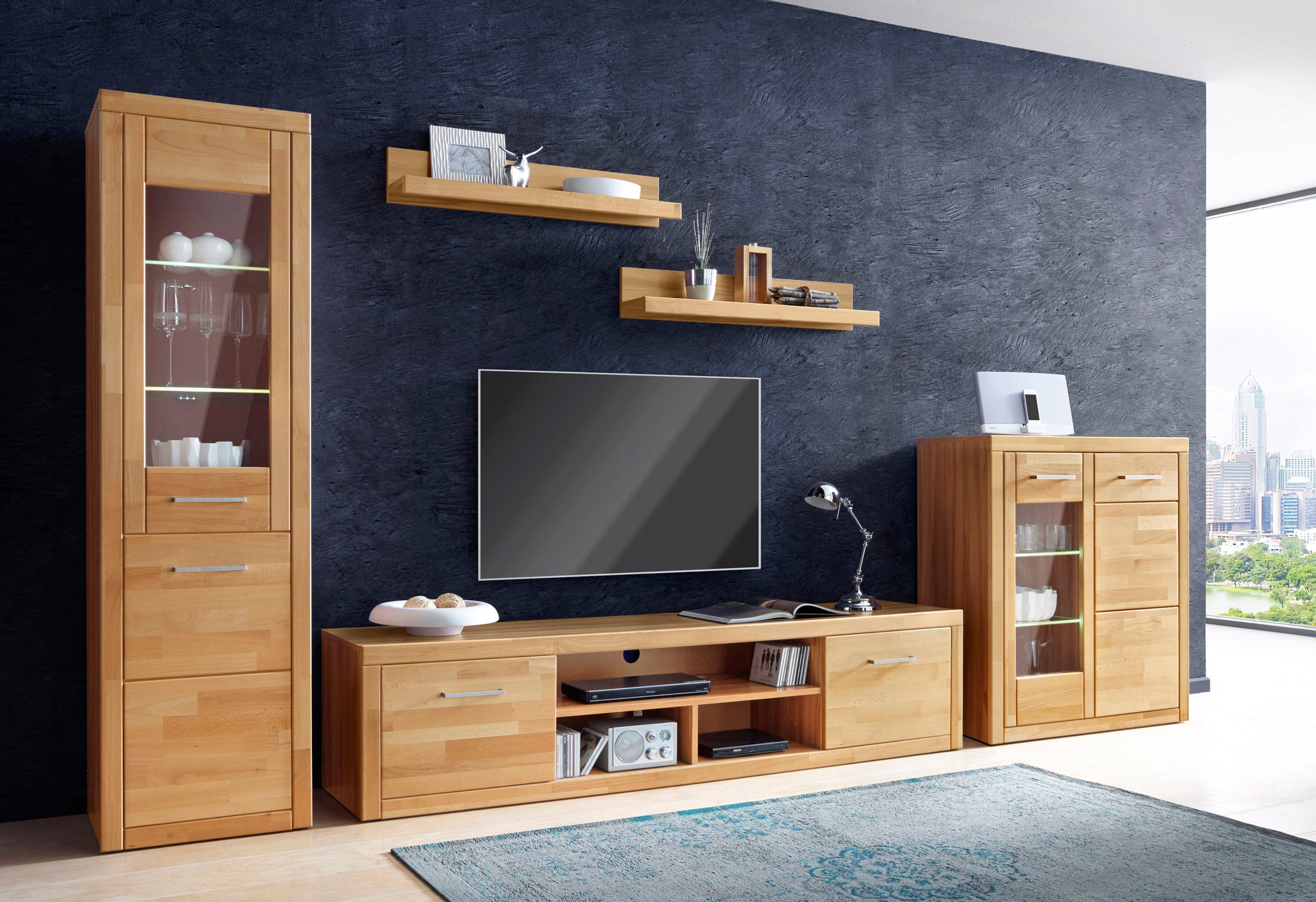 Home affaire Vitrinekast Logo, 100cm hoog, 42 cm diep, fronten massief hout, 6 vakken, variabele bodems