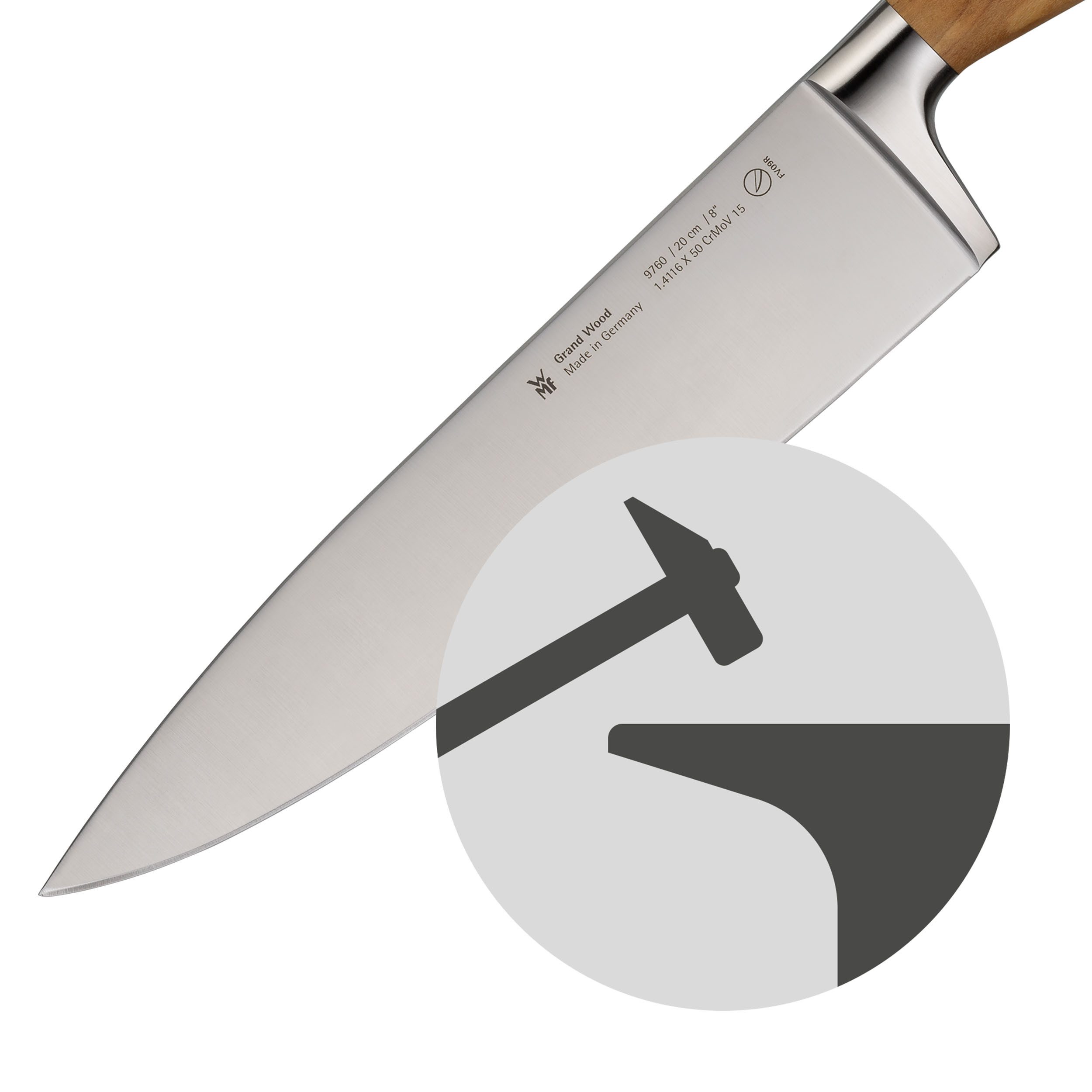 WMF Messenblok Grand Wood 6-delig, olijfhouten handvaten, speciaal snijstaal, perfect uitgebalanceerd (set, 6-delig)