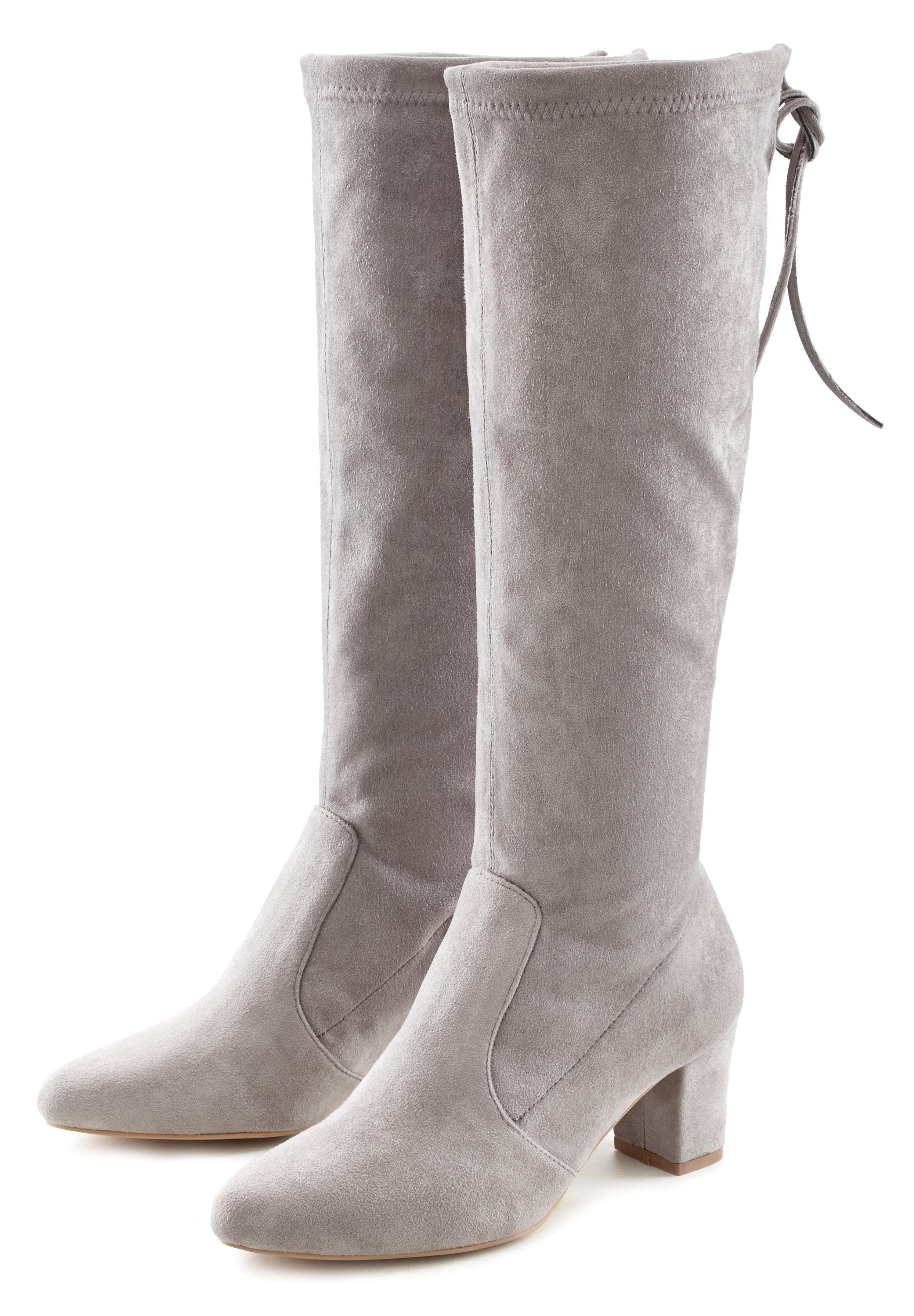 Lascana Instaplaarzen Slip-on boots, slouchy boots, slip-on, stretch & blokhak dames winterlaarzen maat 40 EU grijs
