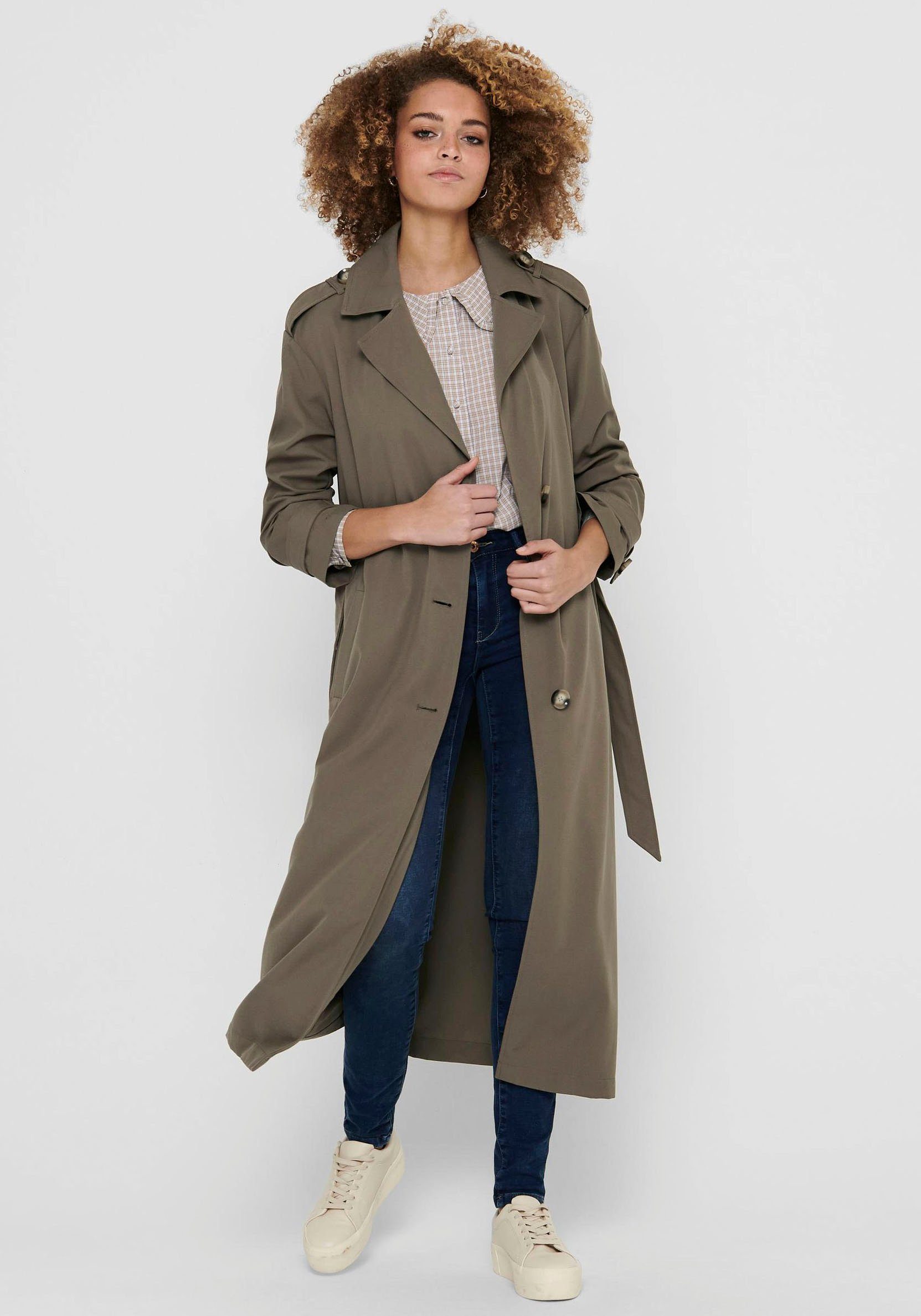 Only Trenchcoat ONLLINE X-LONG TRENCHCOAT OTW NOOS met bindriem in de taille - 2 zijzakken