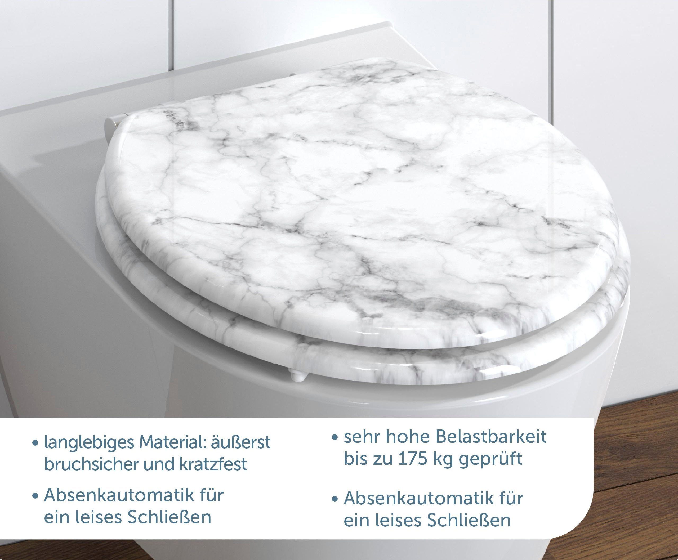 Schütte Toiletzitting Marmer Softclosemechanisme, houten kern, motiefprint, mdf