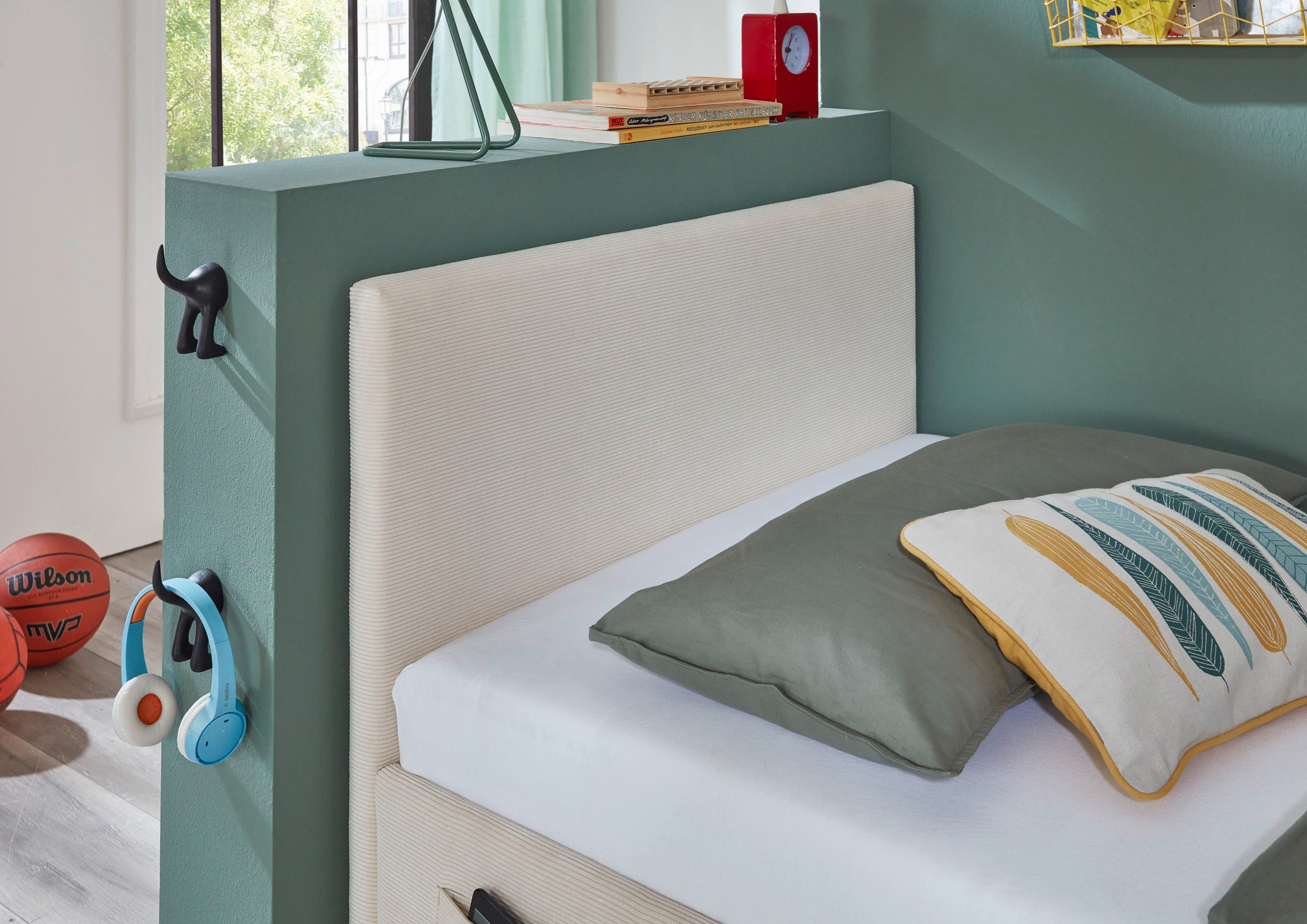 meise.möbel Kinderledikant Blauw Bekleed bed naar keuze met bedkist, tienerbed inclusief USB-aansluiting