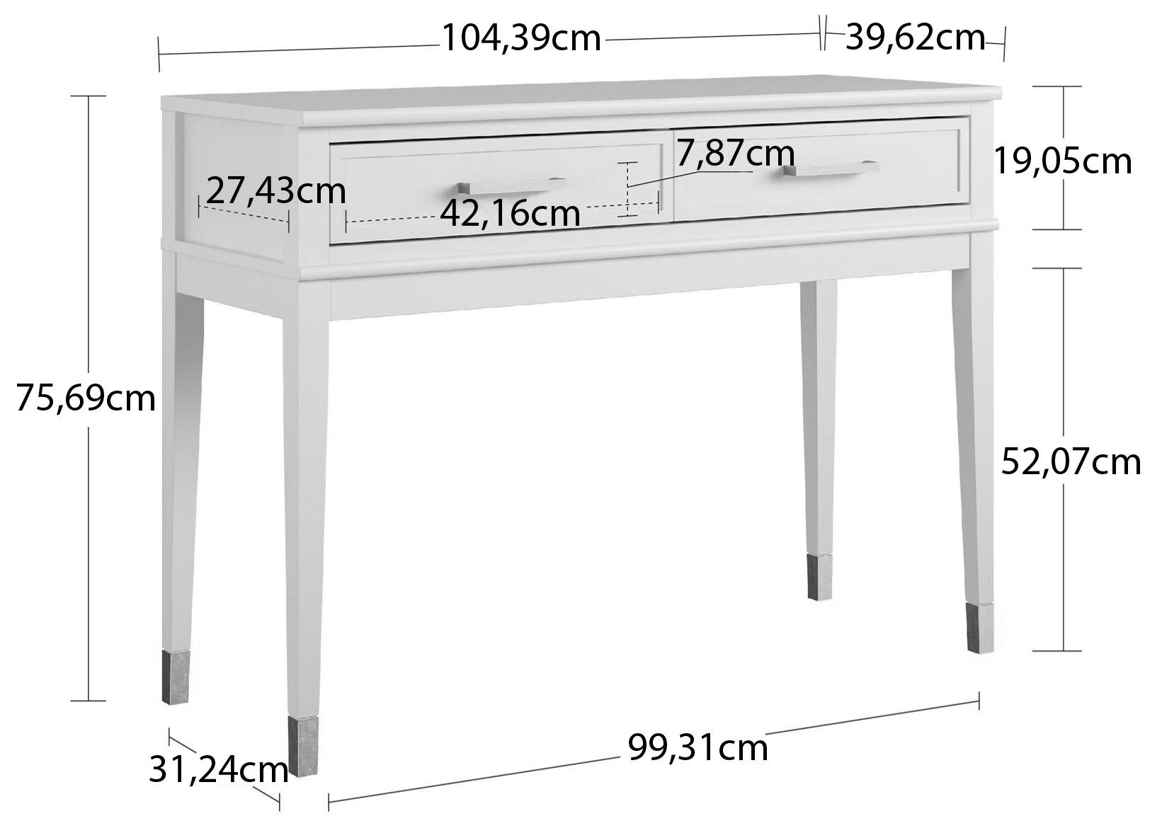 CosmoLiving by Cosmopolitan Sidetable Westerleigh met 2 laden, onderhoudsvriendelijk mdf, massief houten poten, hoogte 76 cm (1 stuk)