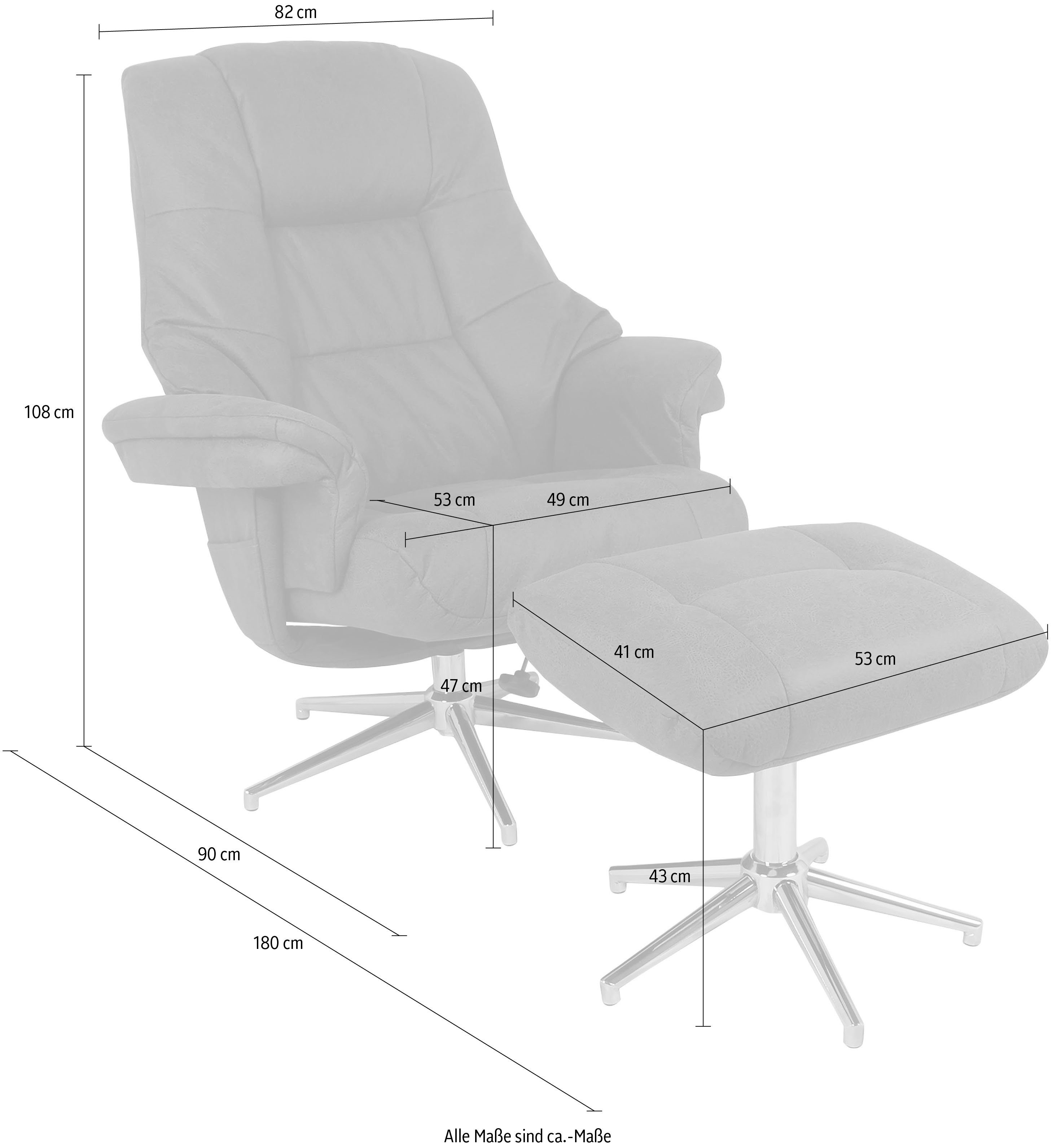 Duo Collection Relaxfauteuil BURNABY met voetenbank en relaxfunctie, 360 graden draaibaar