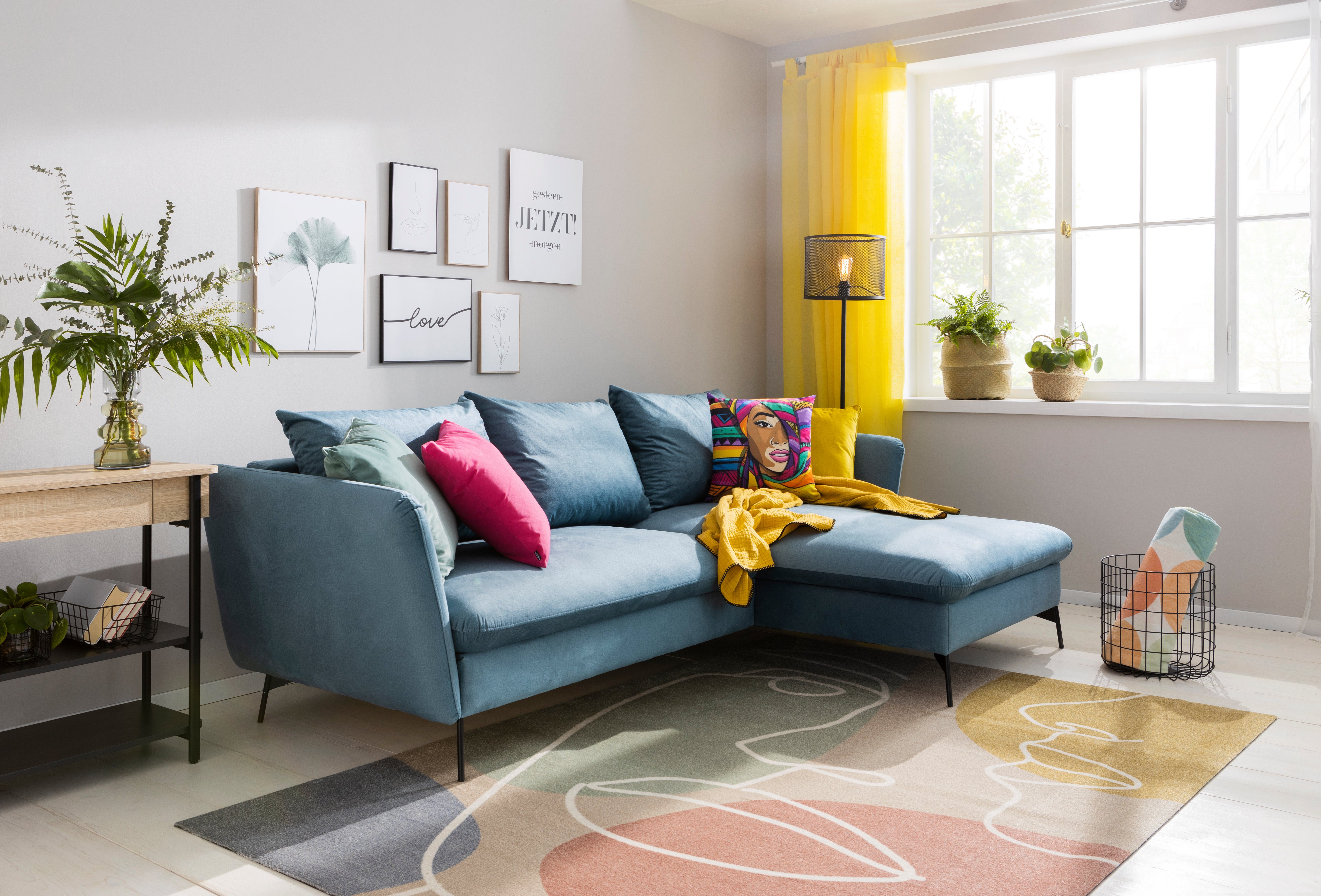 andas Hoekbank LIVORNO,258 cm, L-model, Slaapfunctie en bedlade (139/224 cm), fluweel, structuur, geweven stof