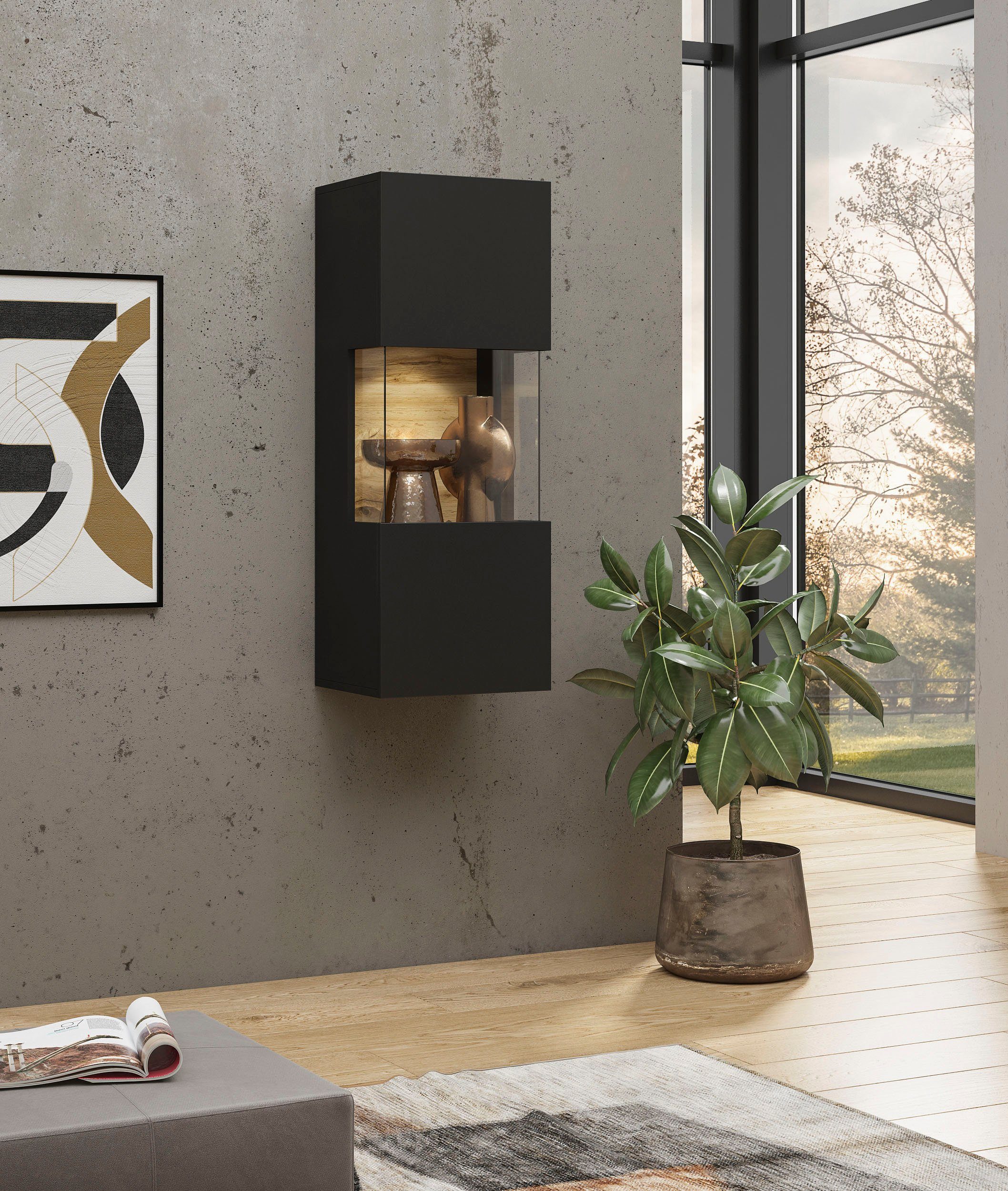INOSIGN Hangende vitrinekast Ava, breedte 36 cm, hangend te monteren moderne greeploze vitrinekast, hoekverglazing