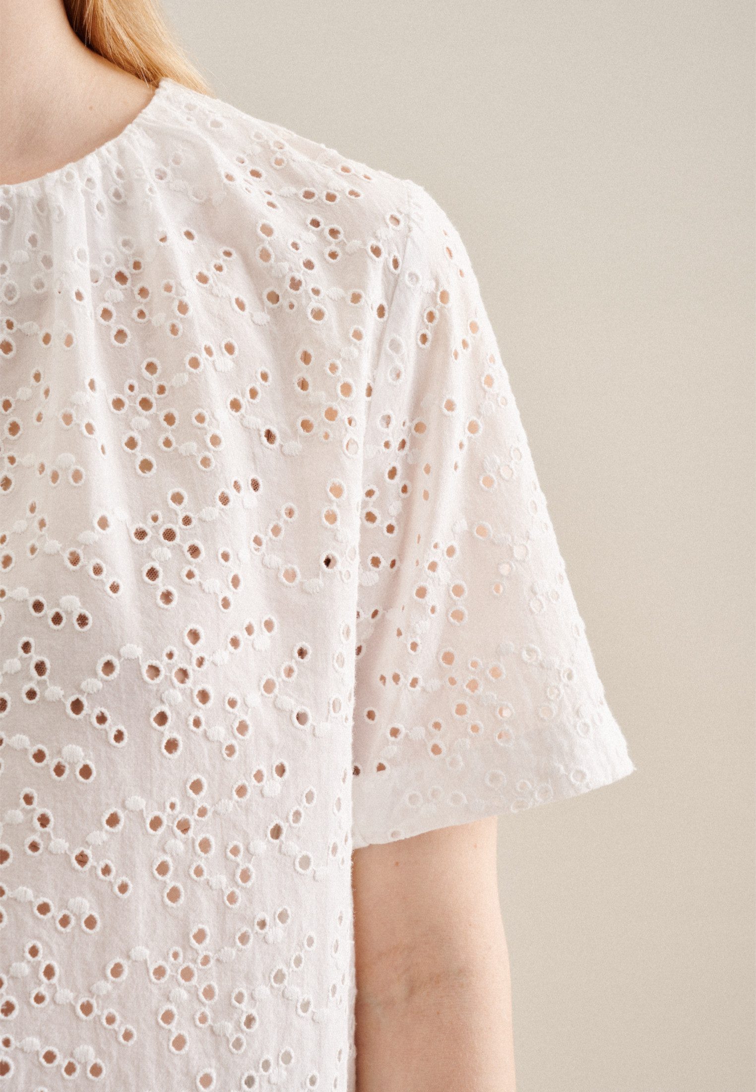 seidensticker Shirtblouse Zwarte roos Korte mouwen ronde hals borduursel