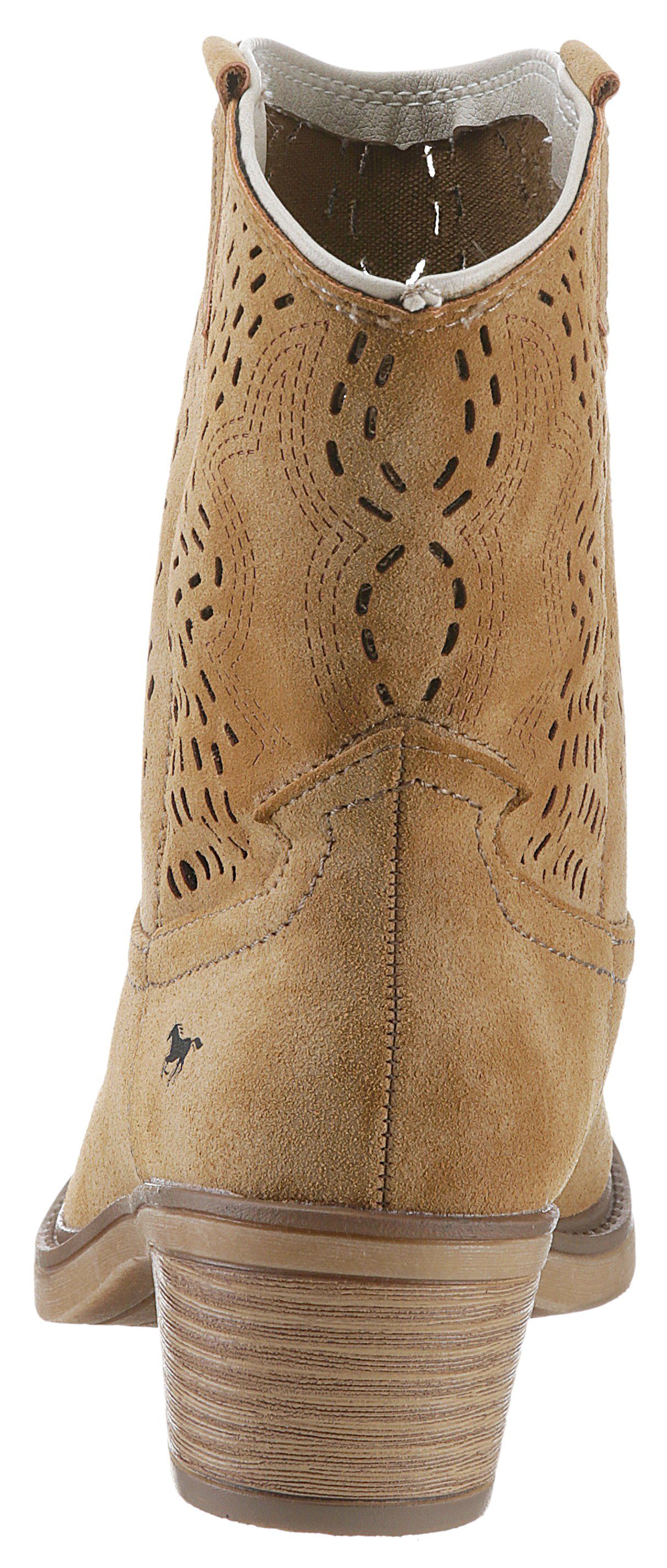Mustang Shoes Cowboylaarsjes Cowboy enkellaarsjes, laarzen met ingewikkelde perforatie op de schacht