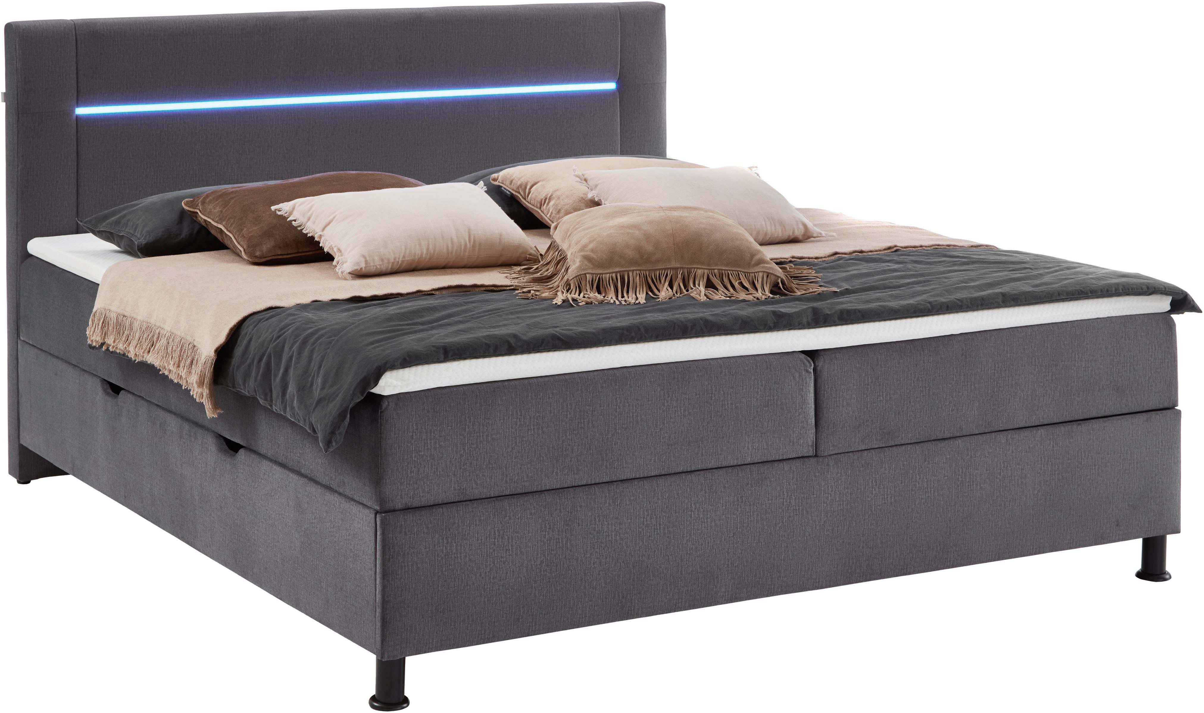 INOSIGN Boxspring Escalon LED met opbergruimte, inclusief topper, LED-lichtstrip in het hoofdeinde
