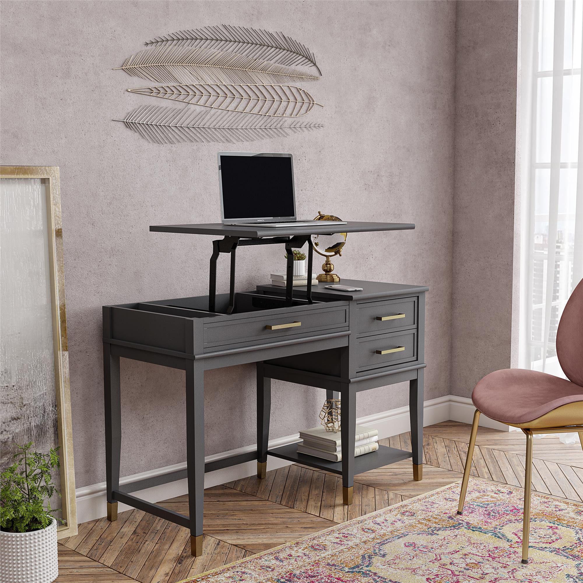 CosmoLiving by Cosmopolitan Bureau Westerleigh in hoogte verstelbaar, met 2 lades, benen massief hout, grepen van metaal (1 stuk)