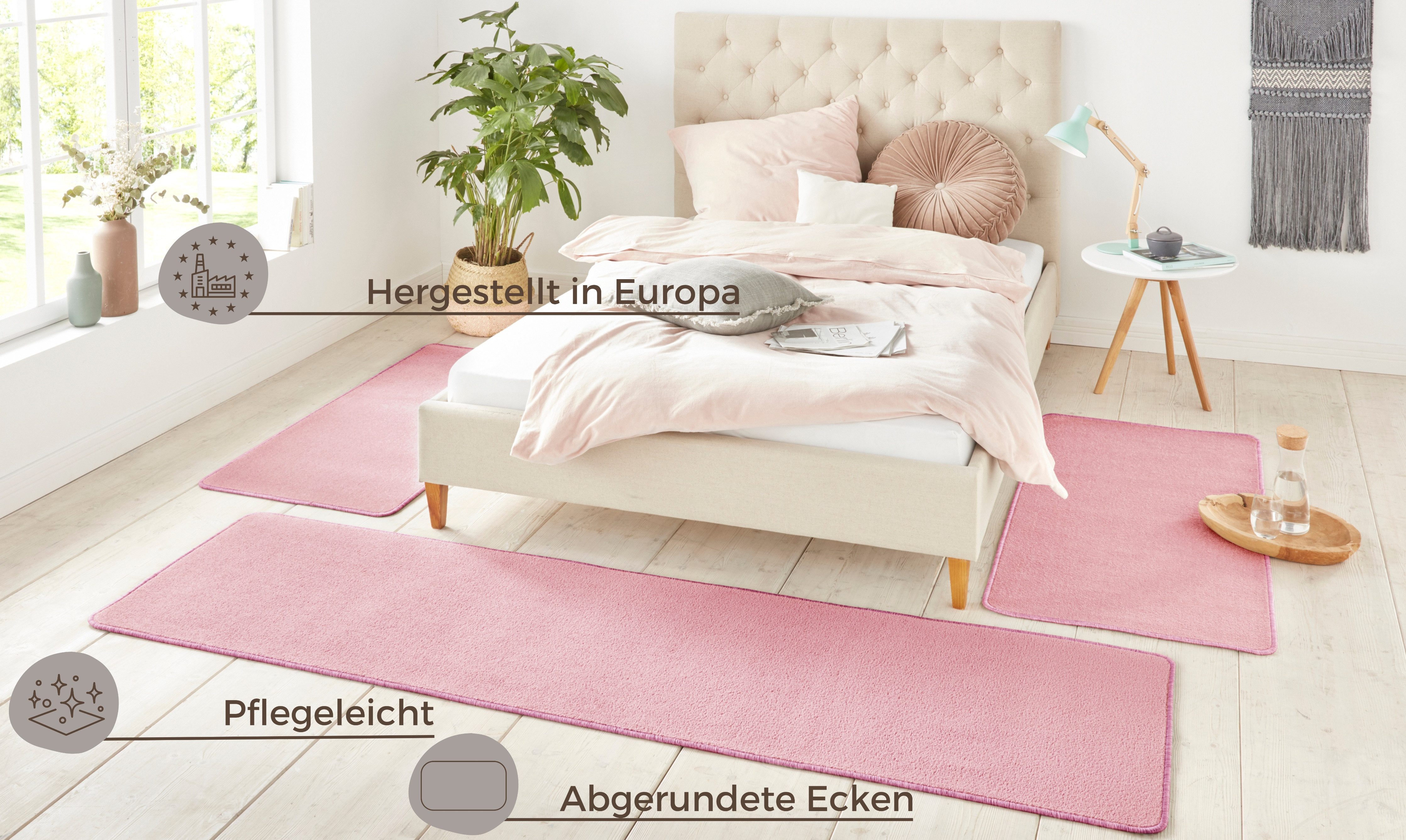 HANSE Home Set slaapkamerkleedjes Shashi Korte pool, unikleur, vloerkleed, bedloper, slaapkamerkleed, loper
