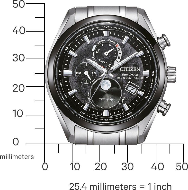 Citizen Radiografische chronograaf Tsuki-yomi Polshorloge, herenhorloge, solar, titanium, stopwatchfunctie, maanfase
