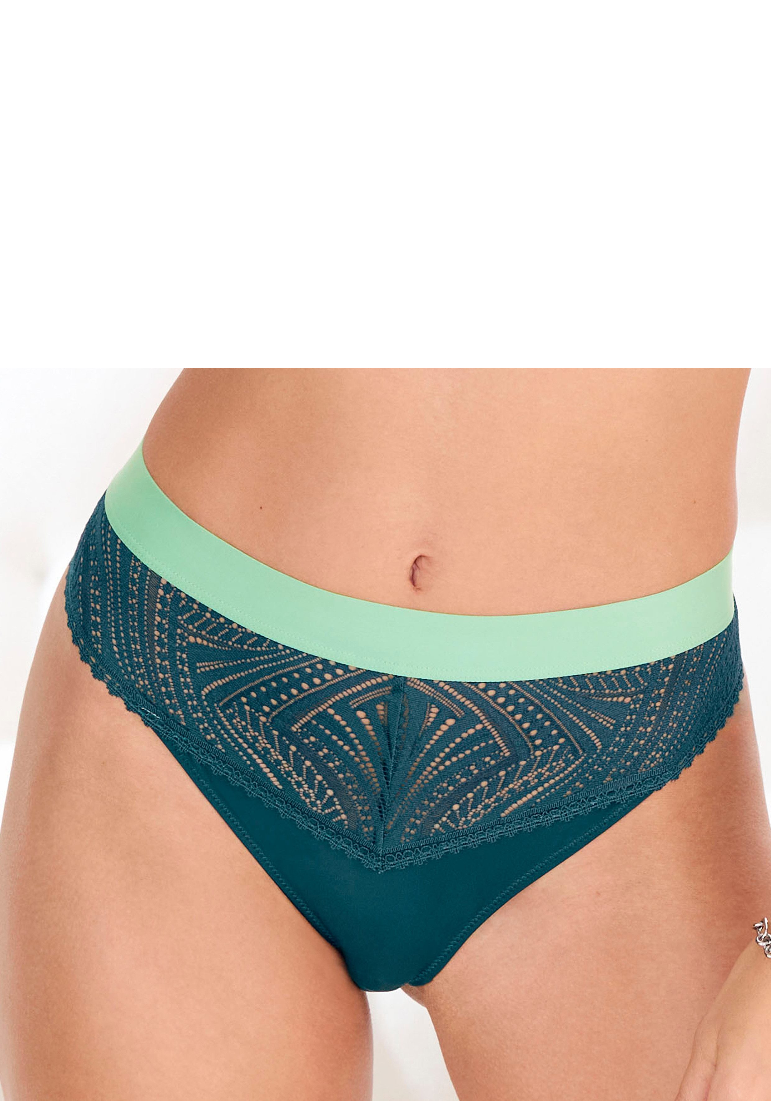s.Oliver RED LABEL Beachwear String Clemence met modieuze band en grafische kant dames strings maat 44/46 groen