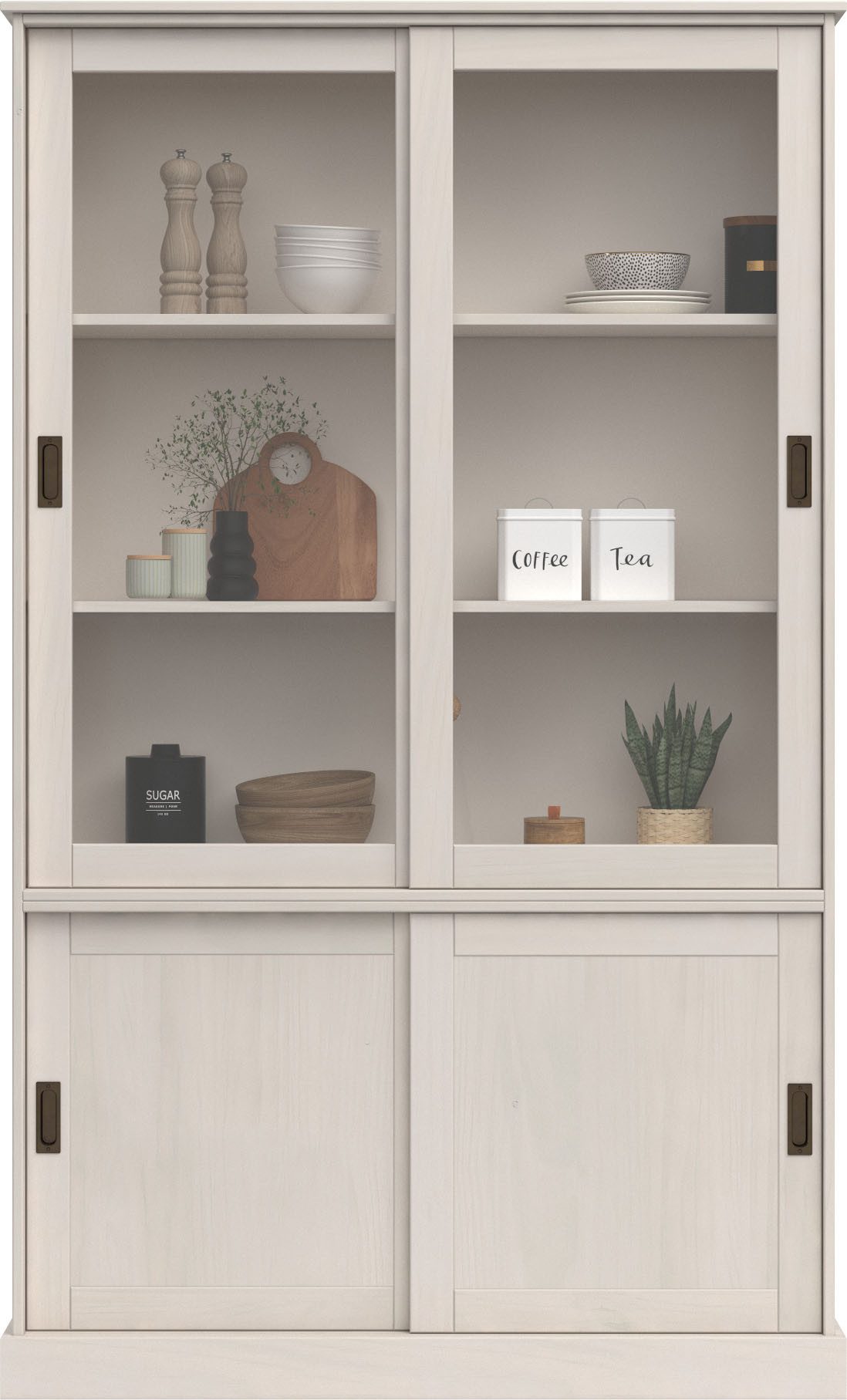 Home affaire Vitrinekast Schröder met 2+2 schuifdeuren, van massief grenenhout, breedte 114 cm