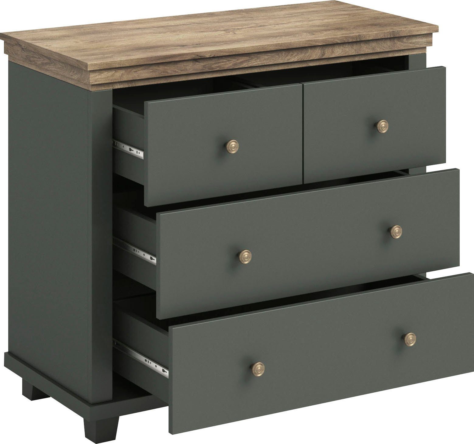 Home affaire Ladekast Evora met 4 lades, 90x42x80,5 cm (BxDxH), FSC®-gecertificeerd Commode met MDF-applicaties, landhuisstijl, passende aanvulling