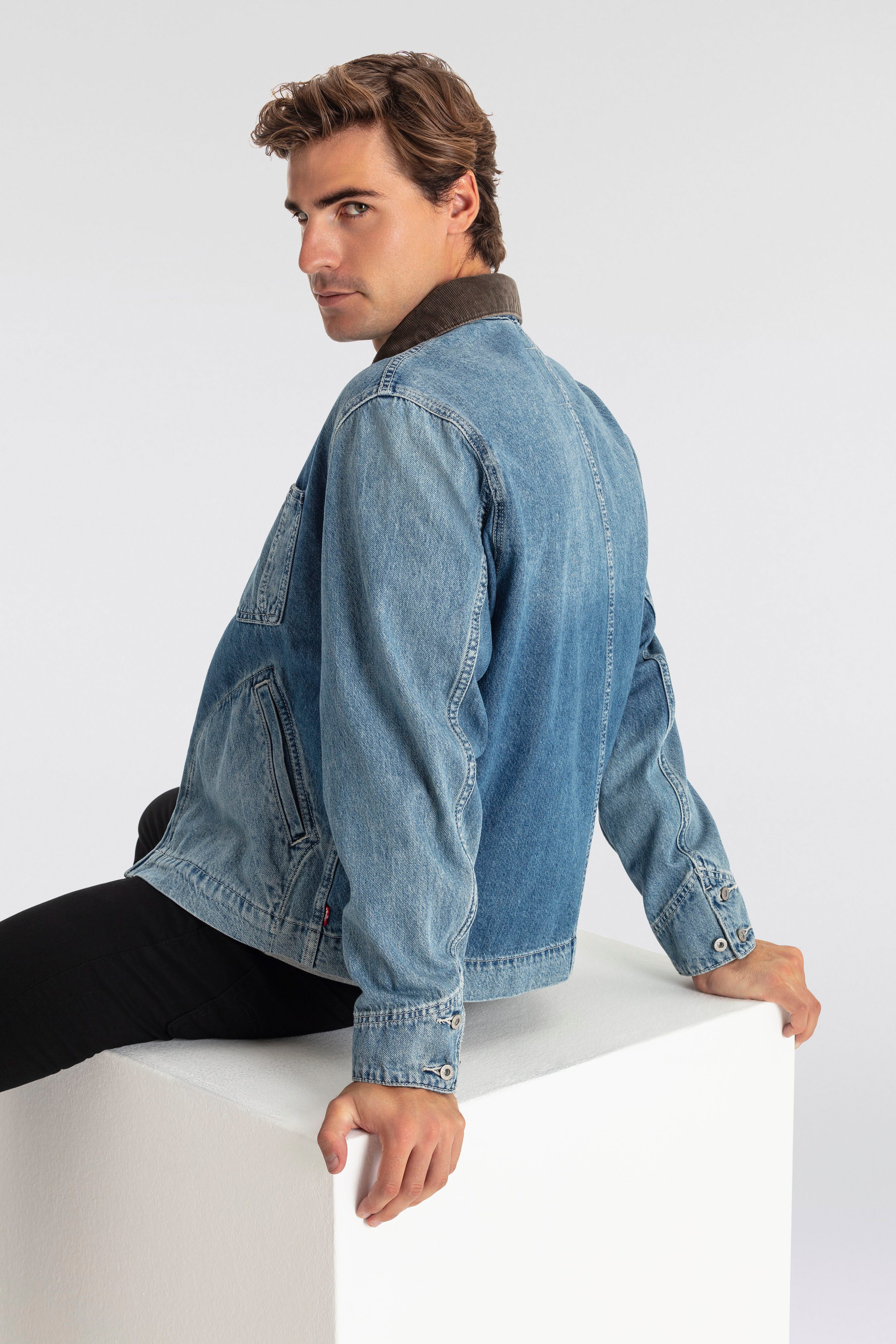 Levi's® Jeansjack FULL ZIP MECHANICS TRKR met rits en kraag met cord-inzet