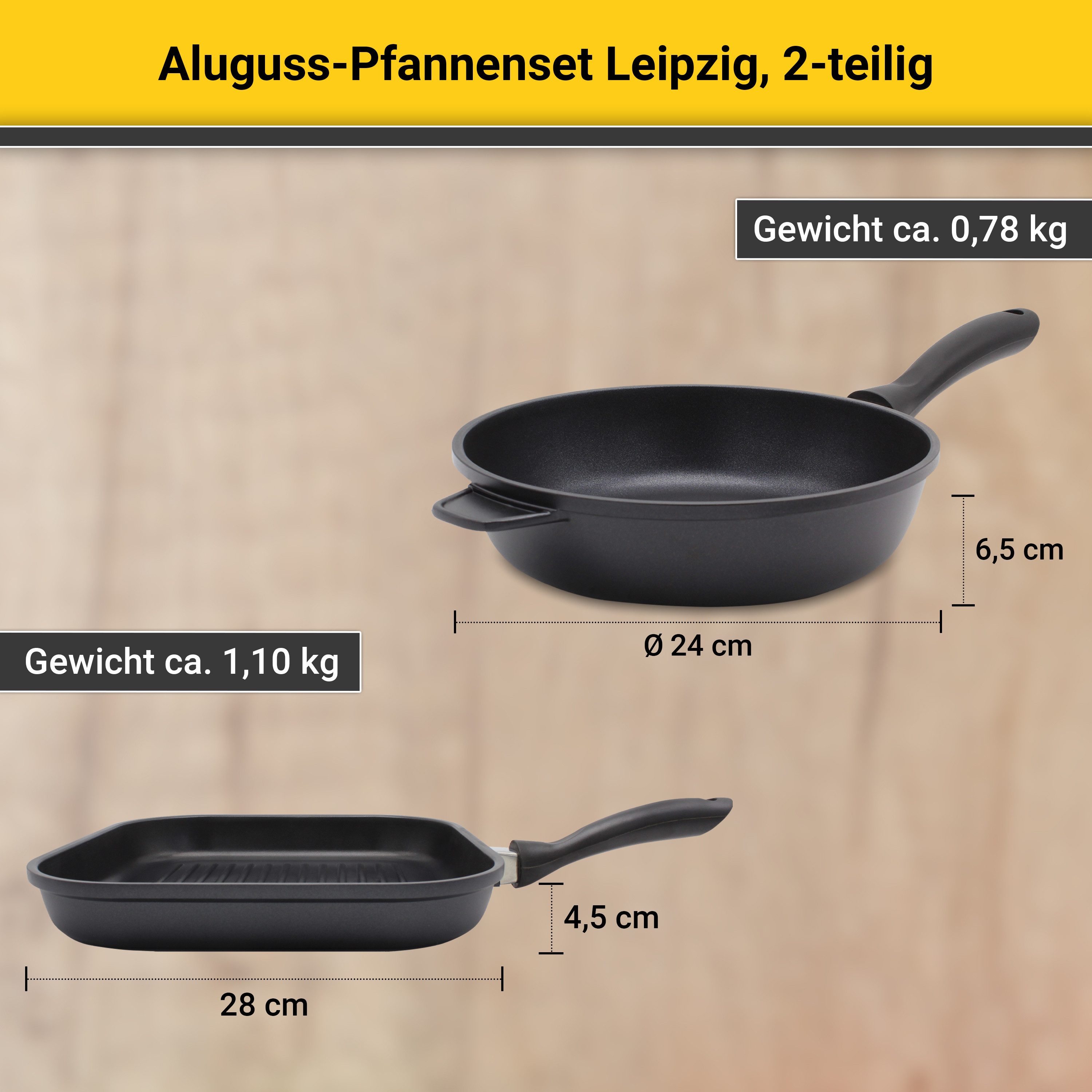 Krüger Pannenset Gietaluminium bakpannenset LEIPZIG, 2 delig (set, 2-delig)