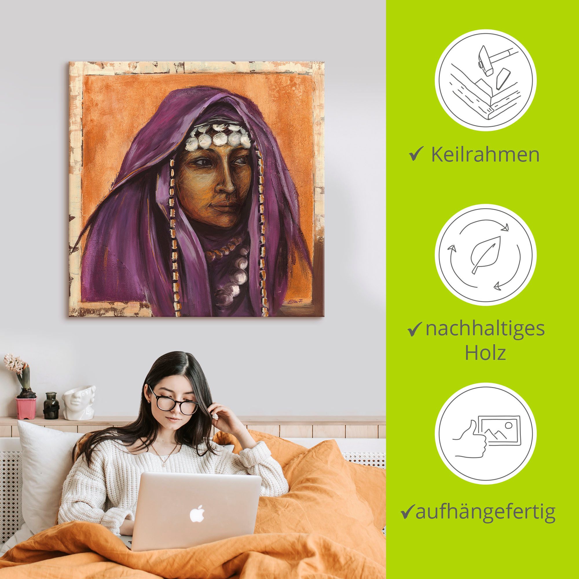 Artland Artprint op linnen Beduinin II met auberginekleurig sjaaltje