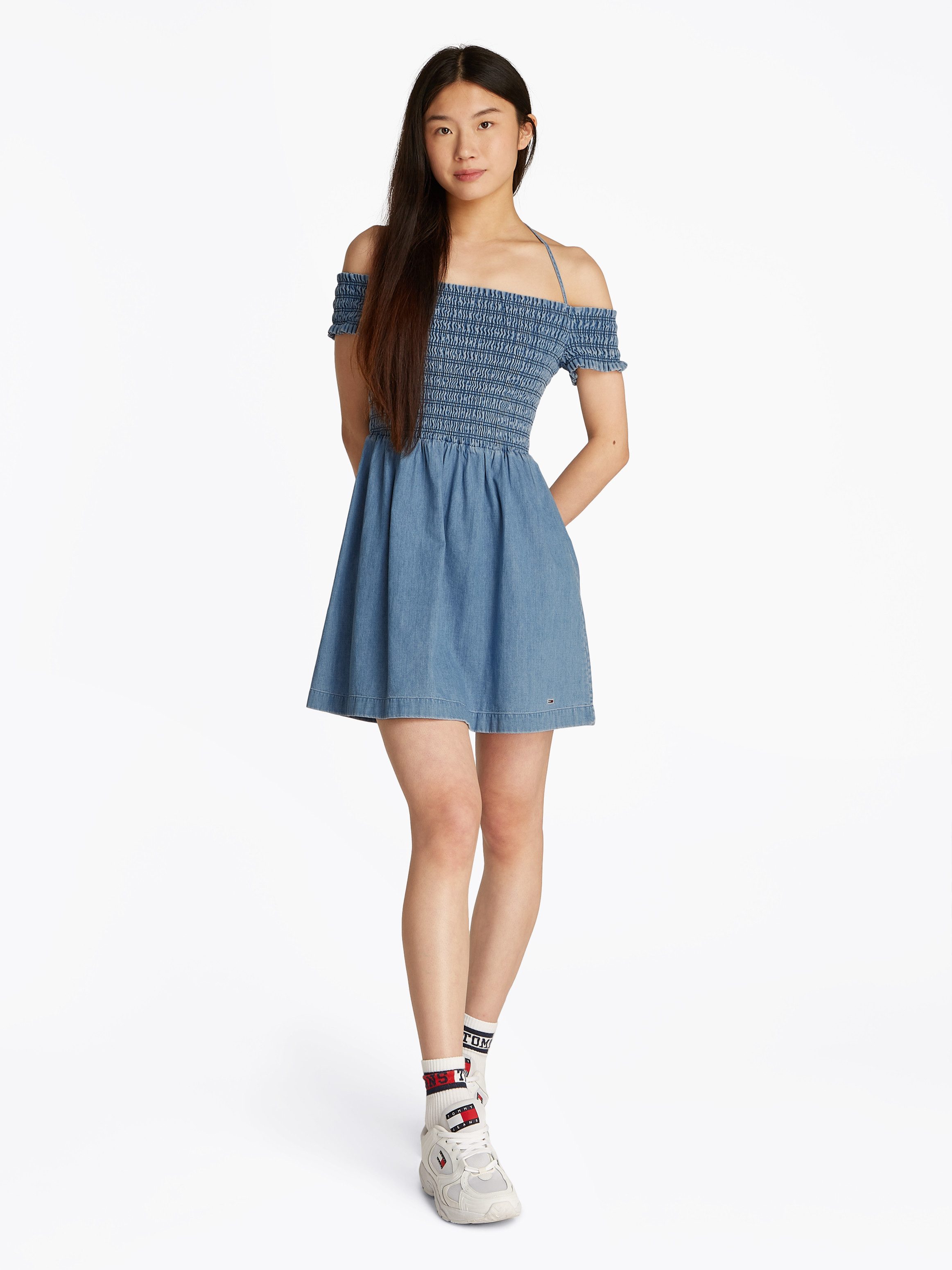 TOMMY JEANS Midi-jurk TJW CHAMBRAY FIT & FLARE DRESS