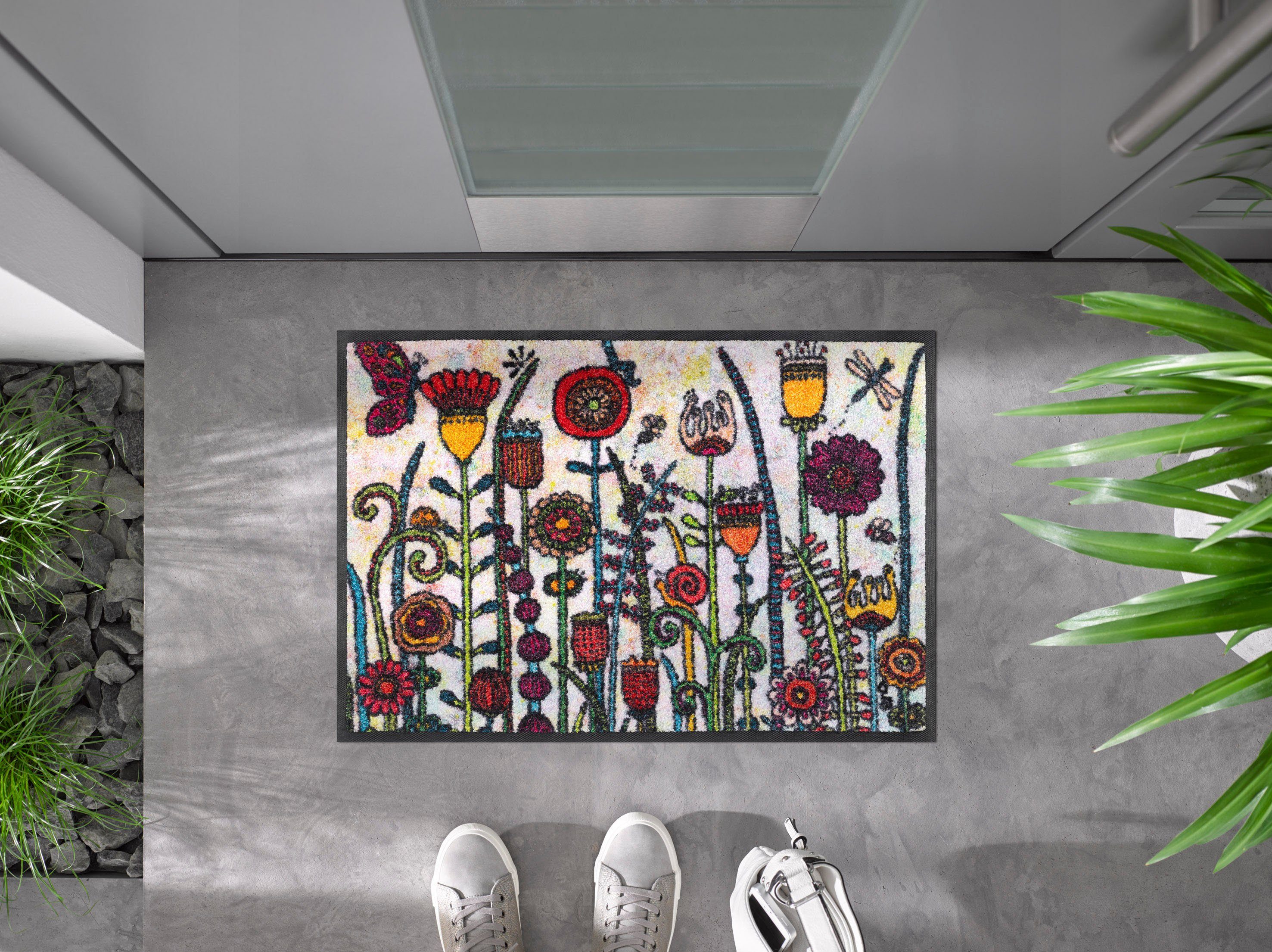 wash+dry by Kleen-Tex Mat Dag zon Inloopmat, motief bloemen, antislip, wasbaar